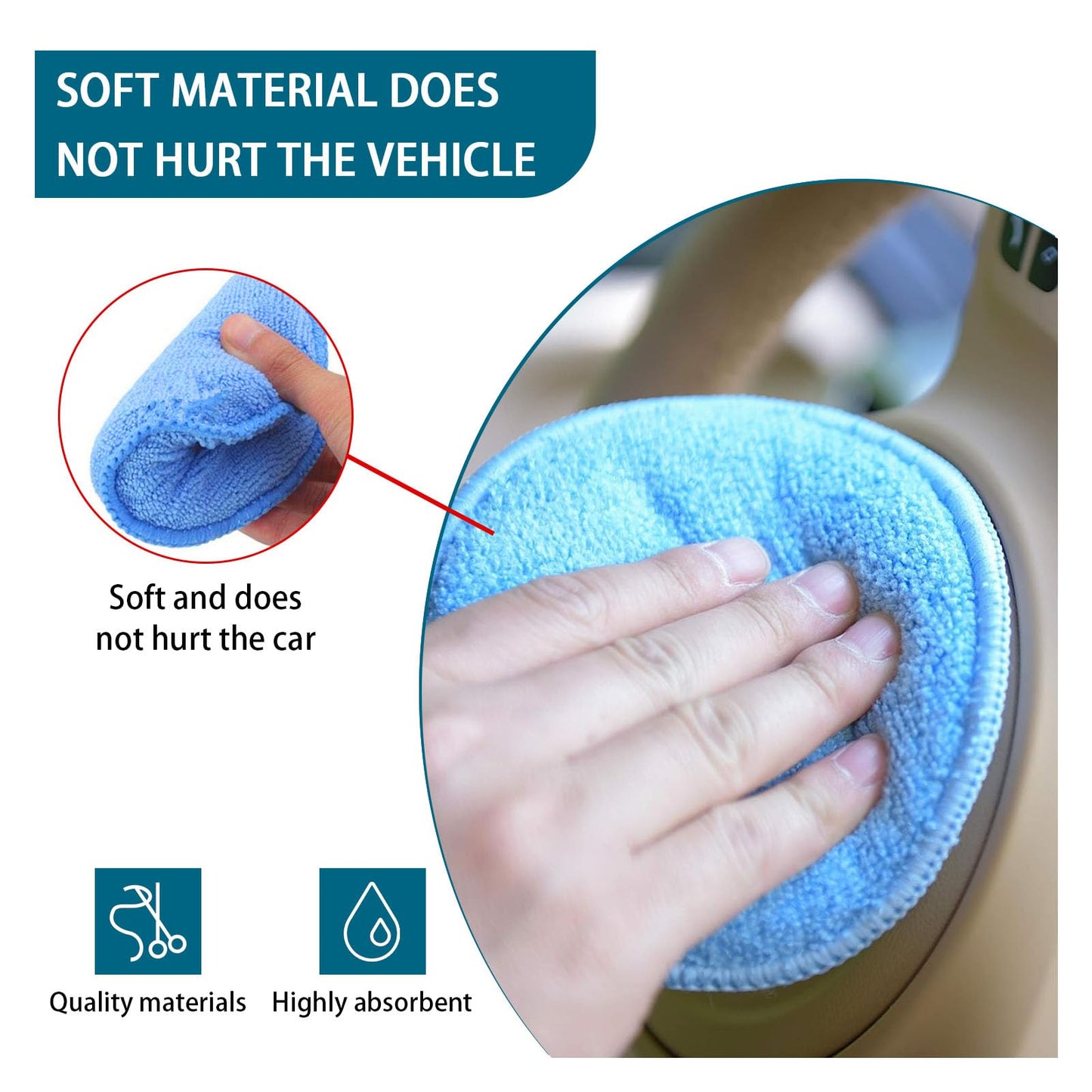 Ziciner 6 Pack Car Microfiber Applicator Pads, Car Wax Foam Buffing and Cleaning Pads, Tire Shine Applicator, Ultra Soft Wash Sponge for Cars, 5 Inch Diameter in Round