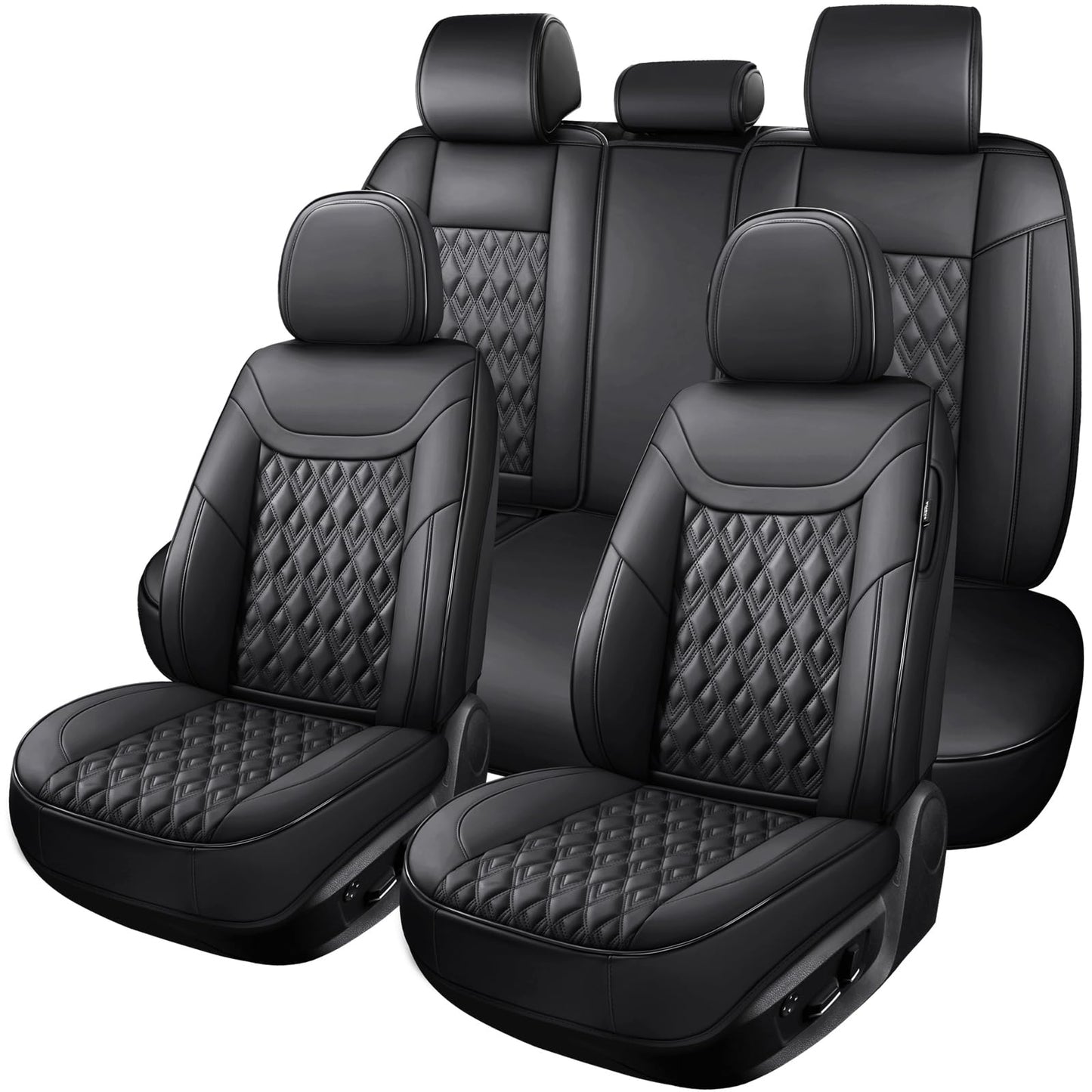 COMFDRIVE Car Seat Covers Full Set, Leather Seat Covers for Cars, Car Seat Protector Waterproof, Non-Slip Car Interior Covers Fit for Most Cars, SUV, Vans, Trucks,5Seaters,Full Set,Black