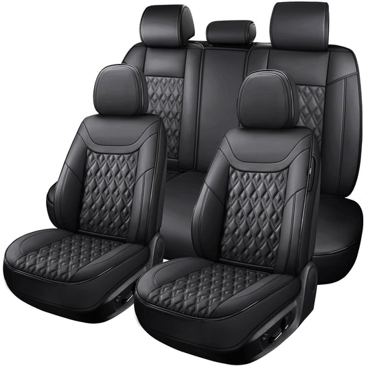 COMFDRIVE Car Seat Covers Full Set, Leather Seat Covers for Cars, Car Seat Protector Waterproof, Non-Slip Car Interior Covers Fit for Most Cars, SUV, Vans, Trucks,5Seaters,Full Set,Black