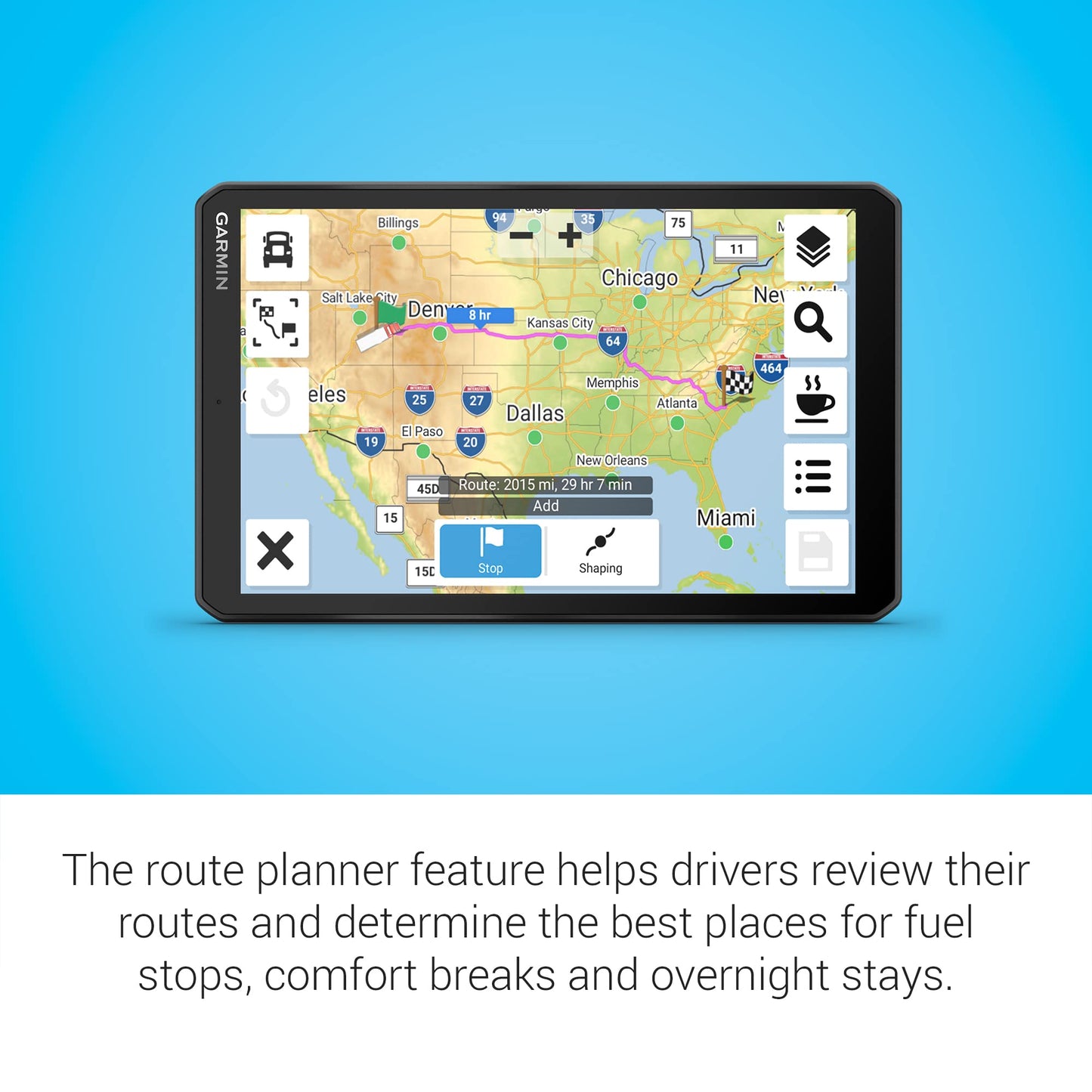 Garmin Dezl OTR810, Large 8" GPS Navigator, Custom Truck Routing, High-Res Birdseye Satellite Imagery, Truck & Trailer Services Directory, Black (Renewed)