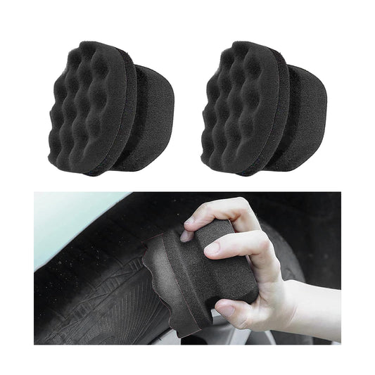 Wevdn 2PCS Tire Shine Applicator, Durable & Reusable Hex Grip Tire Dressing Sponge Foam Detailing Pad, Washable Round Shape Wheel Tire Shine Car Cleaning Sponge, Car Accessories (Black-Small)