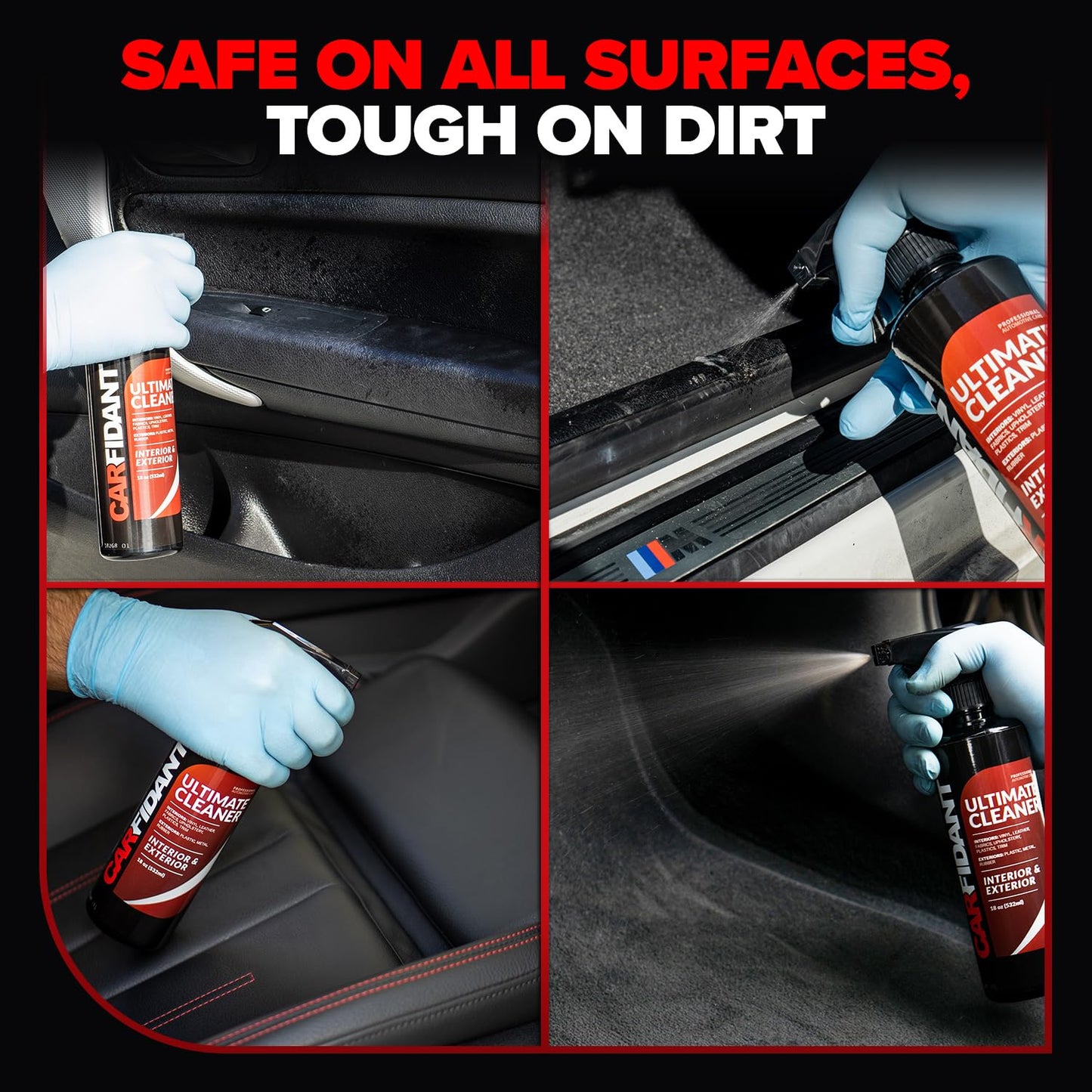 Carfidant Interior Car Cleaner - Removes Stains & Deep Cleans Car Seats, Leather, Fabric, Upholstery, Plastic, Dashboard & More - Car Cleaning Kit & Interior Detailer Spray - 18oz