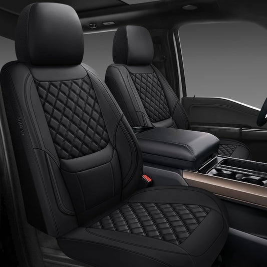 CHOCMONS Car Seat Covers Full Set,Universal Fit for Cars,SUVs,Trucks,and Sedans with 5 Seats,Faux Leather Car Seat Cushion Compatible with Airbags,Waterproof Car Seat Protector Black