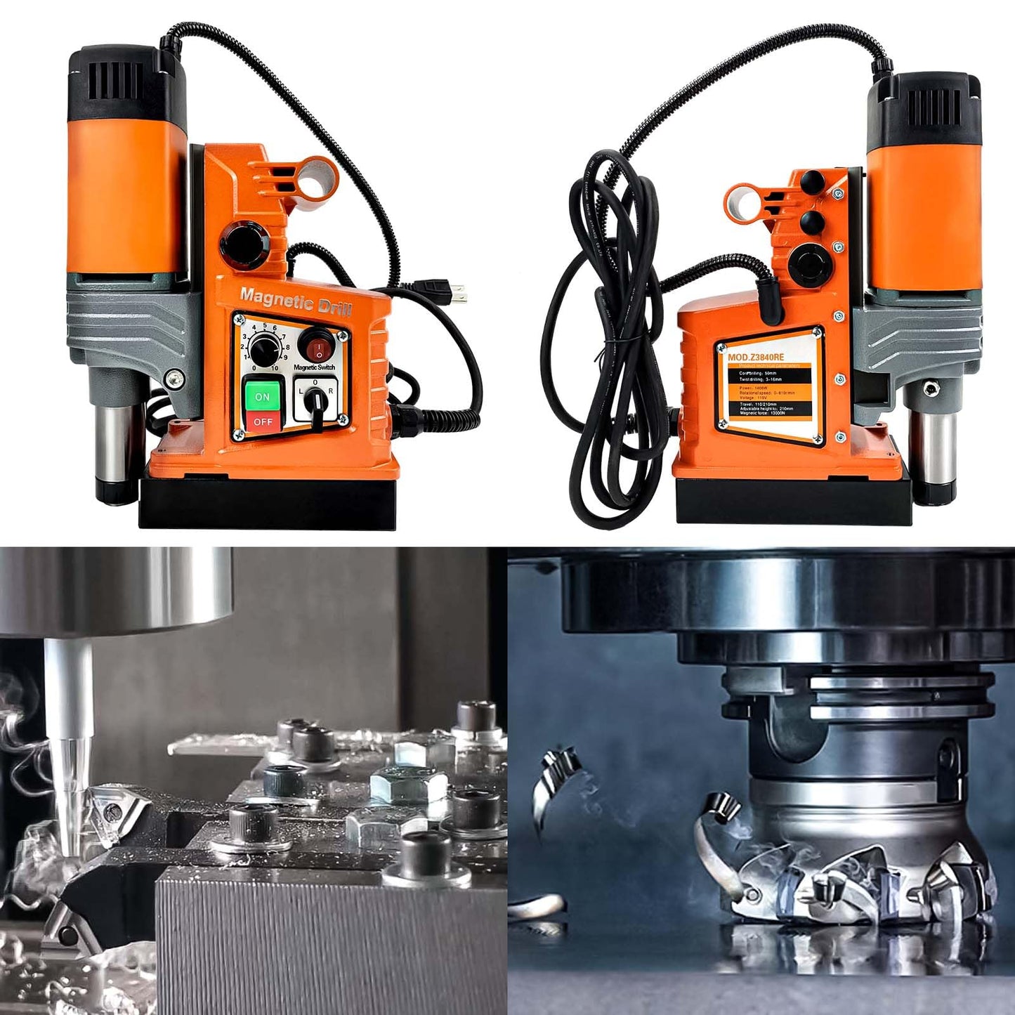 Magnetic Drill, 1400W 2" Boring Diameter, 810 RPM Power Magnetic Drill Presses, 2922lbf/13000N Drill Press with Variable Speed, for Metal Surface, Industrial/Home Improvement