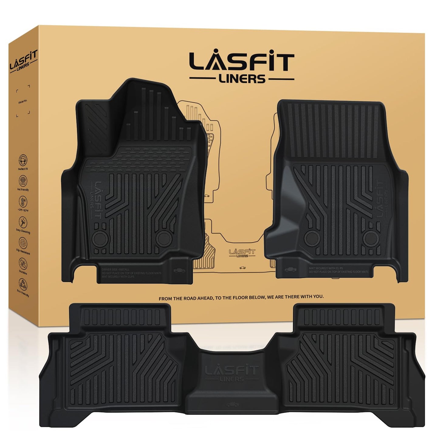 LASFIT Floor Mats for Toyota Tacoma 2024 2025 2026 Double Cab Auto Trans (Not fit Hybrid) All Weather Floor Liner for Tacoma TRD/SR/SR5/limited TPE Custom Fit Car Mats Front&Rear 2 Row Mats