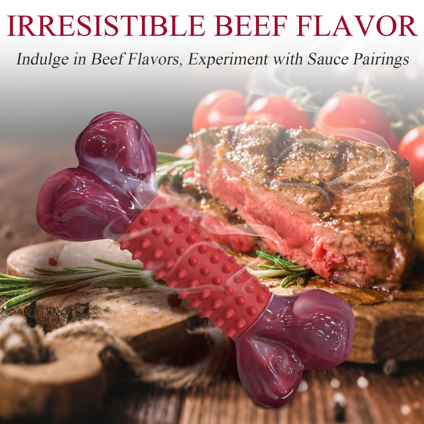 Apasiri Tough Dog Toys for Aggressive Chewers Beef Flavor: 8" Dog Chew Bone for Large Breed, Nylon & Rubber Chew Toy for Medium Large Dogs