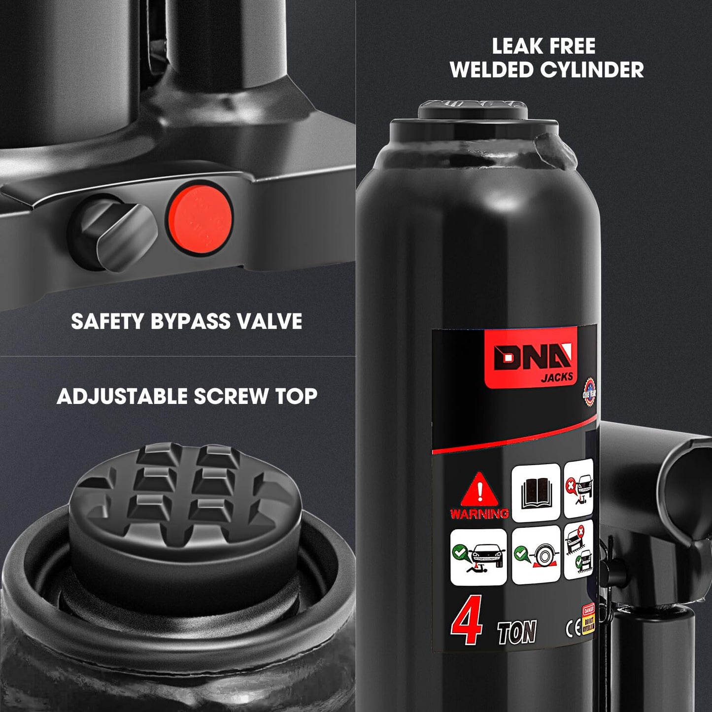 DNA MOTORING 4 tons / 8818.5 lbs Lifting Automotive Welded Hydraulic Bottle Jack for Repair Vehicle, Pickup, Truck, w/Manual Handle, Black, TOOLS-00354