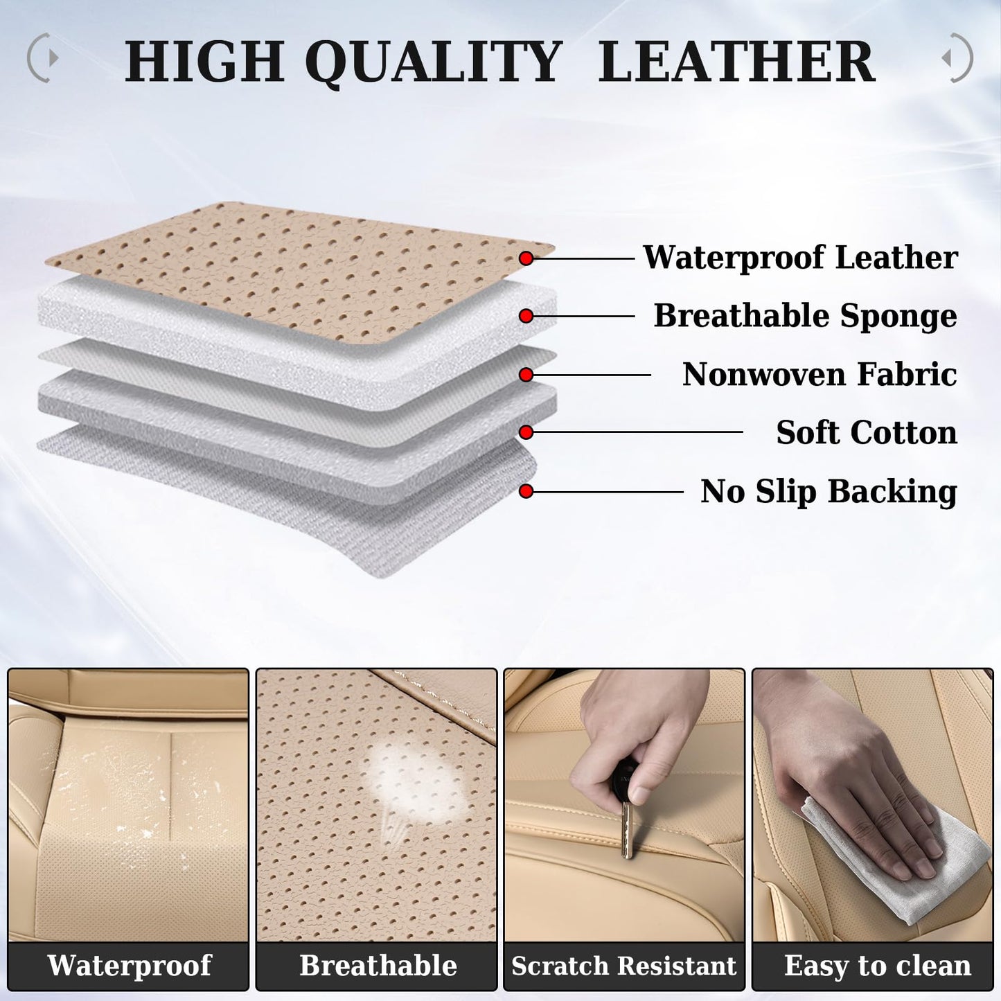 Coverado Front Seat Covers, 2 Pieces Universal Seat Covers for Cars, Waterproof Nappa Leather Sideless Auto Seat Protectors, Car Seat Cushions Universal Fit for Most Sedans SUV Pick-up Truck Beige