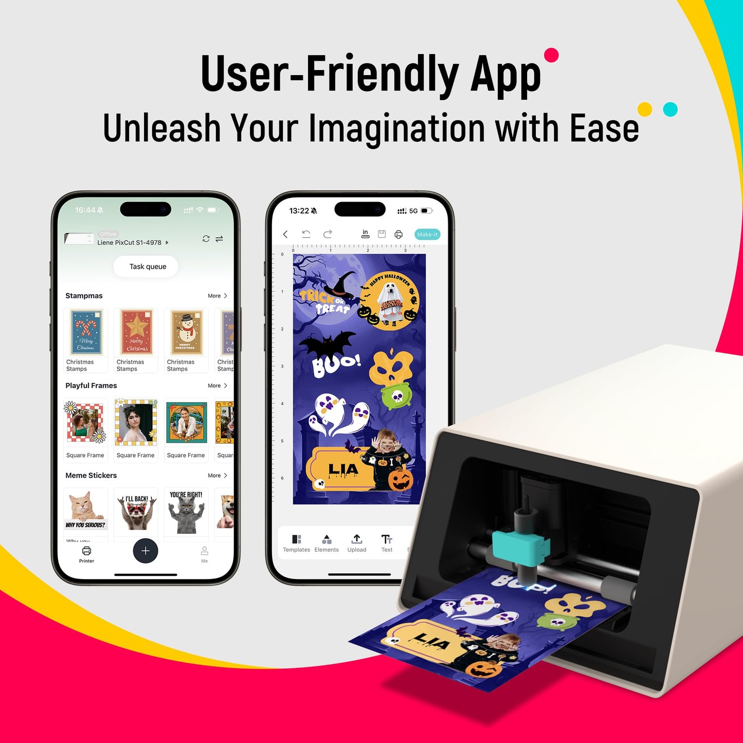 Liene PixCut S1 Color Sticker Printer & Cutting Machine - All-in-One Sticker Maker for DIY Crafts, Custom Labels & Gifts. Thermal Dye-Sublimation Photo Printer, 300 DPI, Precise AI Auto-Cutting