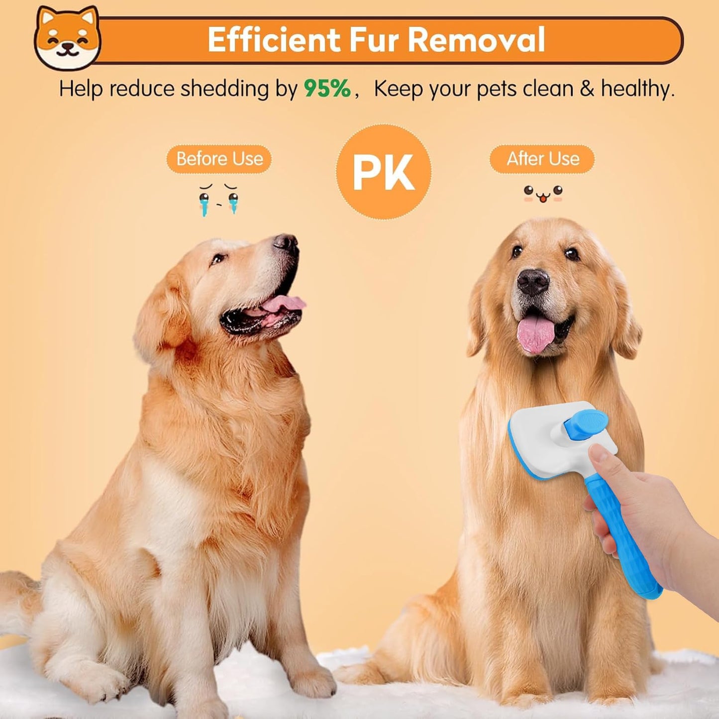 PWOD Dog & Cat Brush, Self Cleaning Slicker Brush for Pets, Upgraded Dog Brush for Shedding Massaging and Grooming, Removes Loose Undercoat & Portable Comb for Long Short Haired Dogs(Blue)