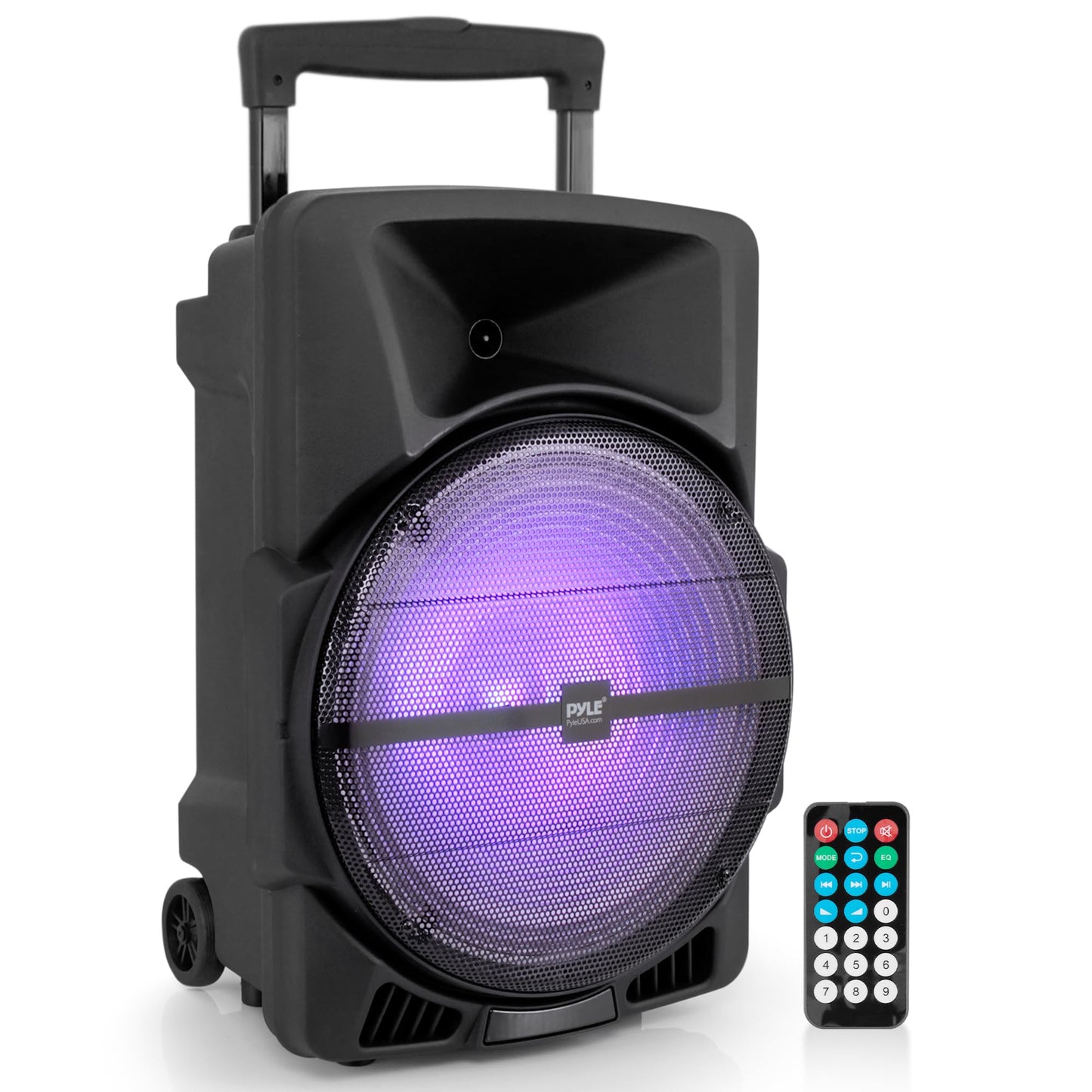 Pyle Wireless Portable PA Speaker System -1200W High Powered Bluetooth Compatible Indoor&Outdoor DJ Sound Stereo Loudspeaker wITH USB MP3 AUX 3.5mm Input, Flashing Party Light & FM Radio -PPHP1544B