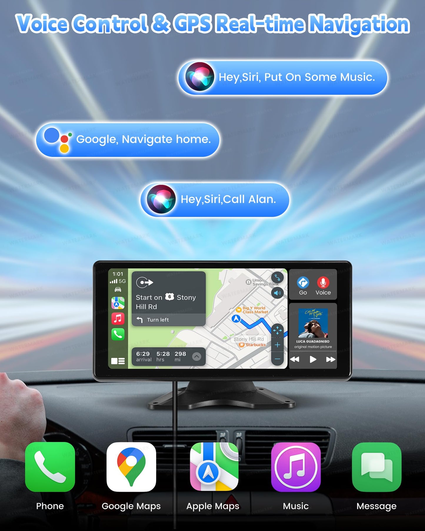 RV Camera System with CarPlay & Android Auto, 10.36'' Monitor with Blind Spot Detection/Parking Monitoring/Voice Control/DVR/Navigation, 4 1080P Backup Camera System for Semi Truck Trailer Camper