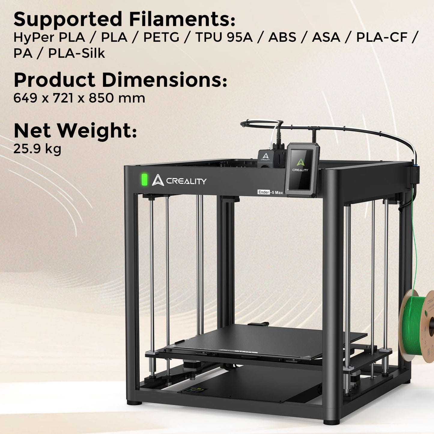 Creality Ender-5 Max 3D Printer, 400x400x400mm Large Build Volume, 700mm/s High-Speed Printing, 36-Point Auto Leveling, LAN Multi-Device Control, Professional FDM 3D Printing