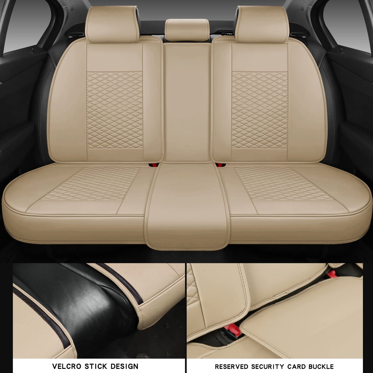 VALIWARR Full Coverage Faux Leather Car Seat Covers Full Set Fit for Cars Trucks Sedans SUVs with Waterproof Leatherette in Auto Interior Accessories (Beige)