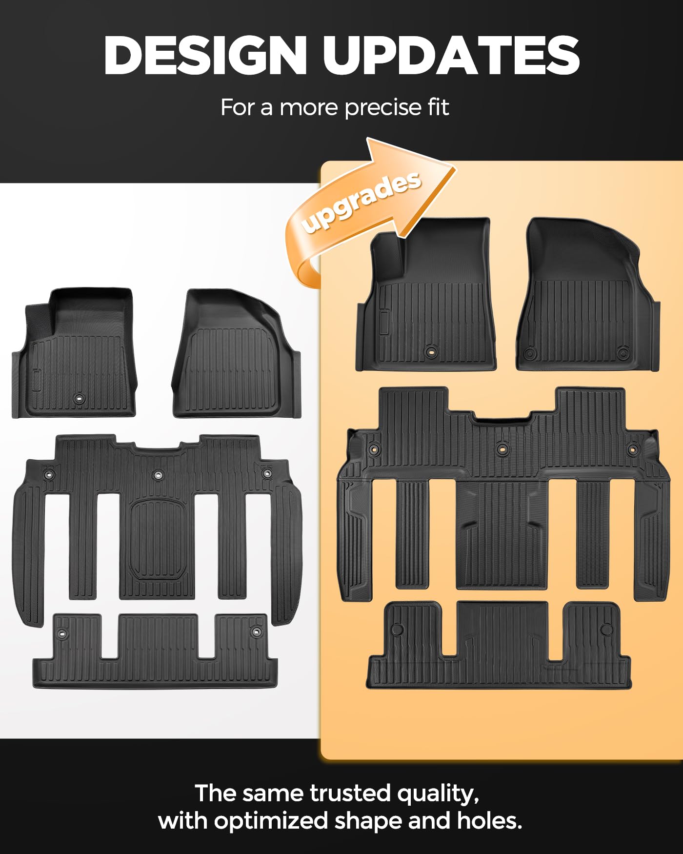 All Weather Floor Mats Custom Fit for Chevy Traverse 2009-2017 (Only Fits Captain's Chairs), Front Backseat Row Liners for GMC Acadia 2007-2017, Full Interior Protection TPE Rubber Car Accessories