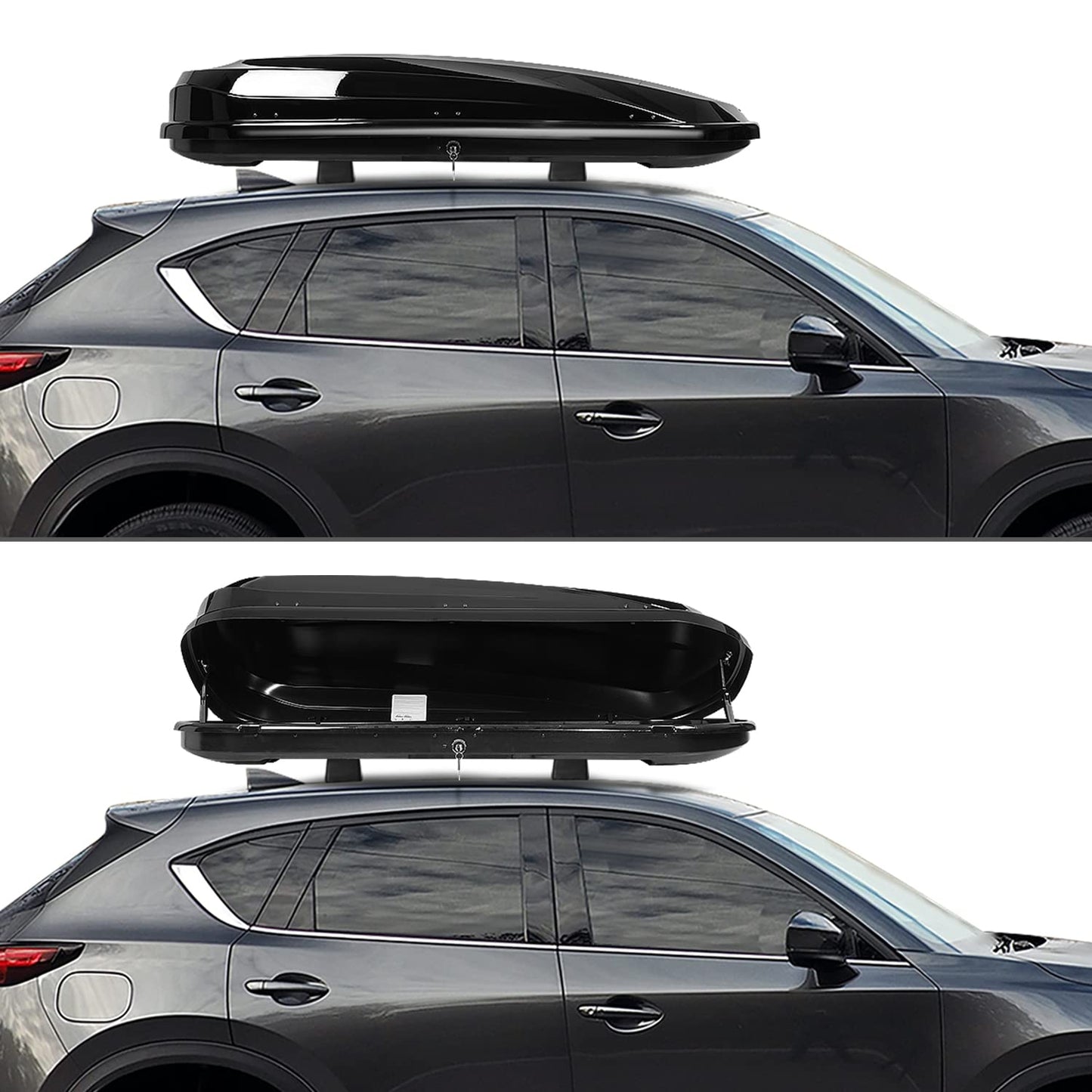 DNA MOTORING Extra Long XXL Rooftop Cargo Carrier Box Lockable Heavy Duty Car Top Storage Case w/Lock+Keys, 110Lb Capacity, 17 Cubic Ft.(Textured Black),PT-ZTL-8295-BK