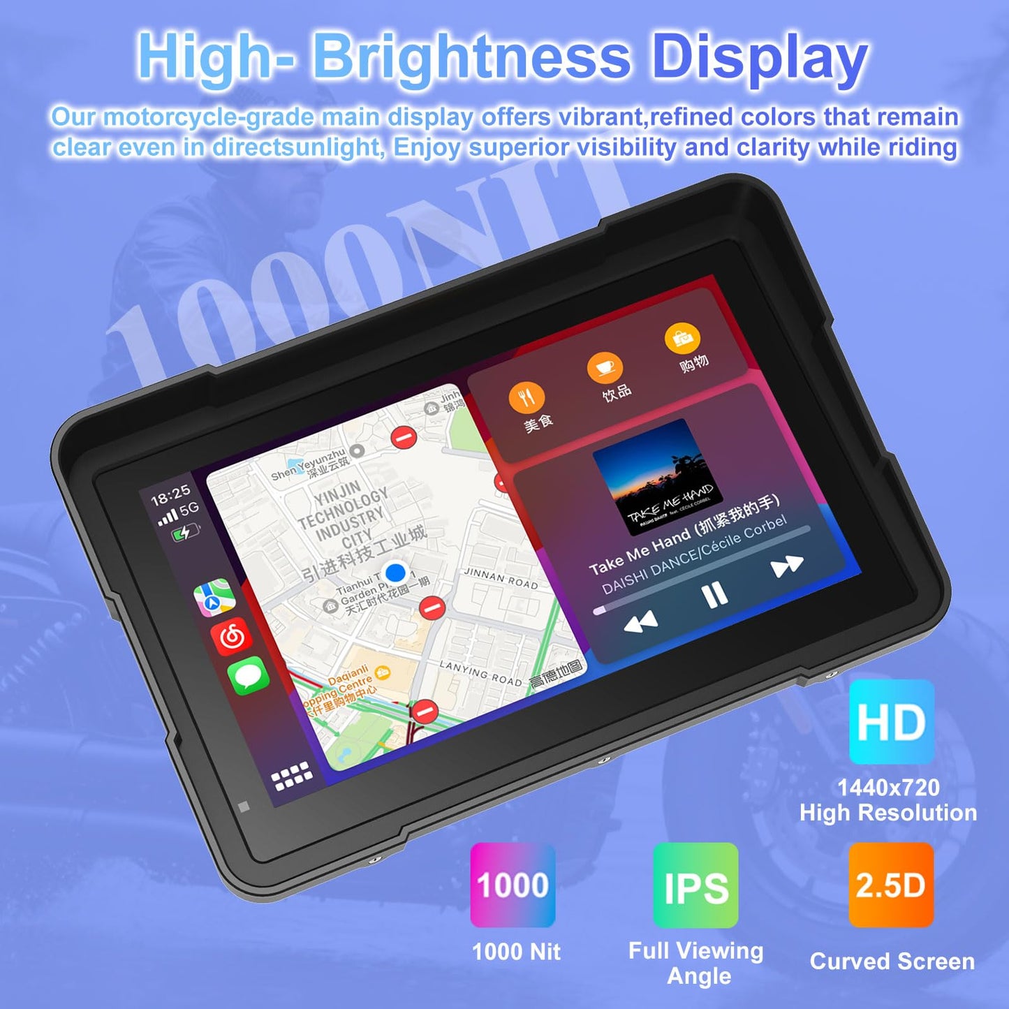 FancyTiger BM700 for BMW Motorcycle CarPlay & Android Auto, 7" IP67 Waterproof GPS Navigation Screen, Data Reading, Native Wonder Wheel Control, BT, TPMS, Light Sensor, Music Sharing, Intercom,16-Pin