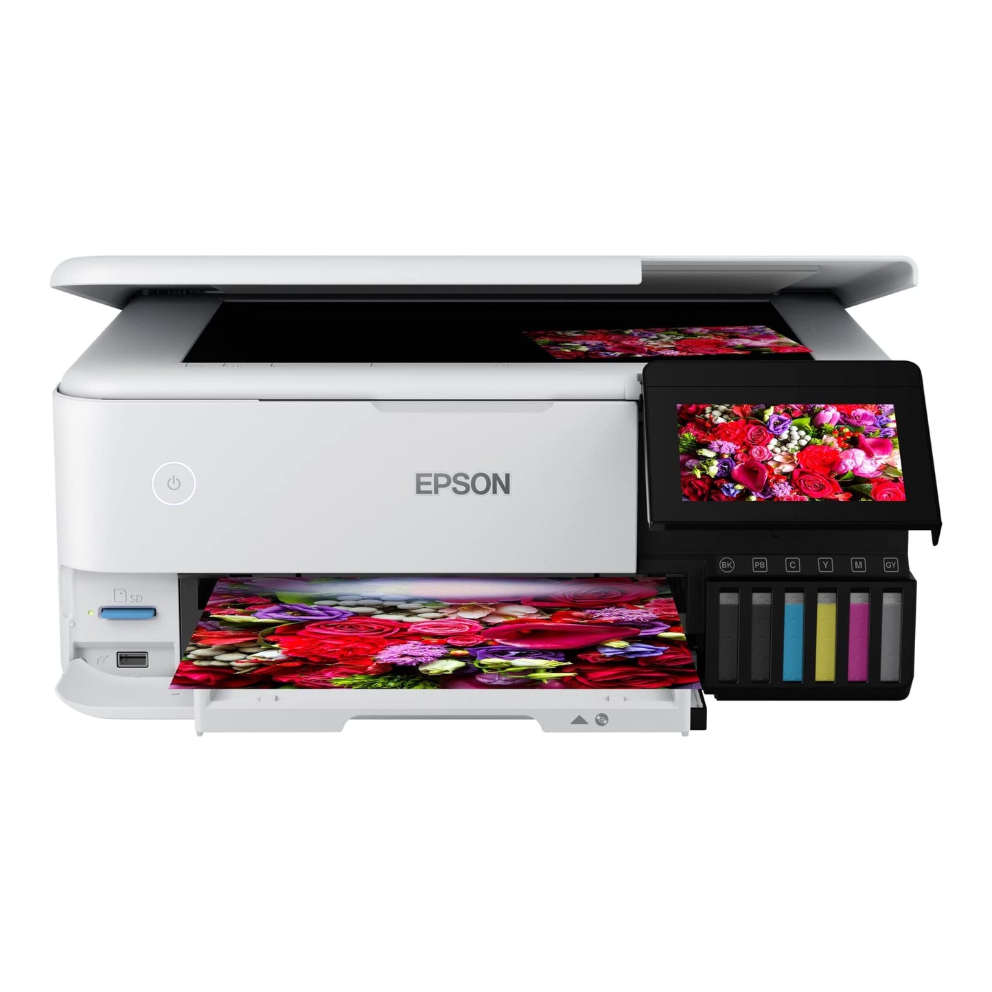 Epson EcoTank Photo ET-8500 Wireless Color All-in-One Supertank Printer with Scanner, Copier, Ethernet and 4.3-inch Color Touchscreen, White, Large