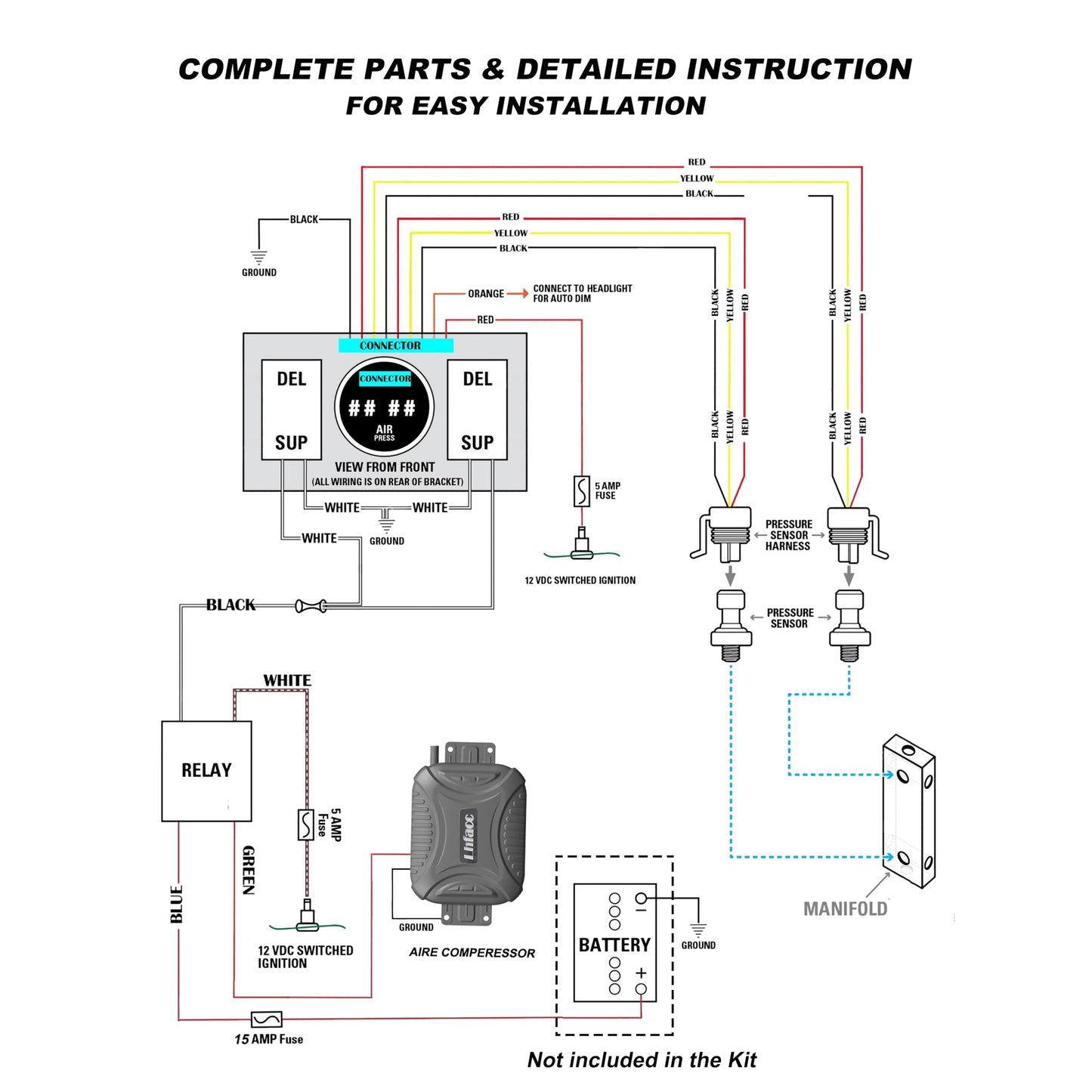 Lhfacc On Board Air Compressor System Air Pump System with Digital Dual Path Air Gauge Paddle Valve Gauge Air Line T Fittings for Trucks Vans