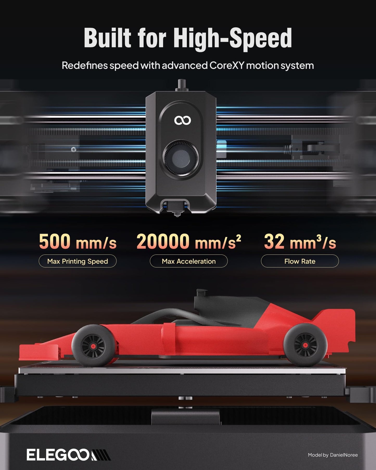 ELEGOO Centauri Carbon 3D Printer, CoreXY 500mm/s High Speed Printing with Auto Calibration, 320°C Nozzle and Built-in Camera, Ready to Print Out of The Box, 256x256x256mm Printing Size