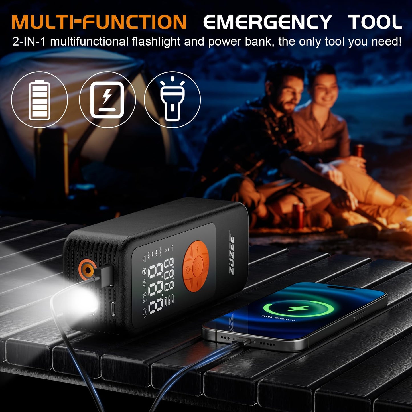 Tire Inflator Portable Air Compressor, 4X Faster & High-Capacity Battery, Portable Tire Inflator with Digital Pressure Gauge, LED Light, 150PSI Air Pump for Car Tires, SUV, Motorcycle, Bike, Ball, etc