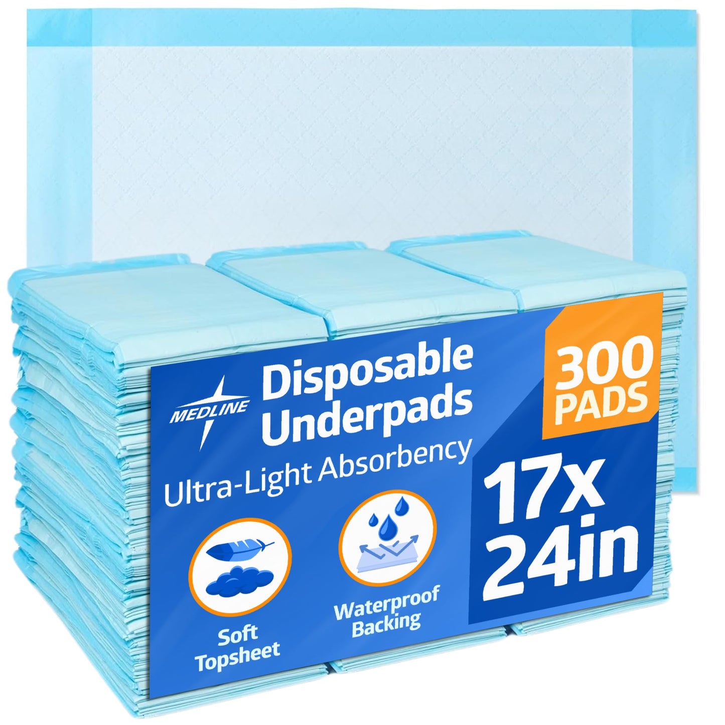 Medline Chucks Pads, Disposable Changing Pads for Baby, 17x24, 300 Count, Chucks Pads, Pee Pads, Disposable Underpads for Incontinence, Diaper Pads, Pee Pads for Babies