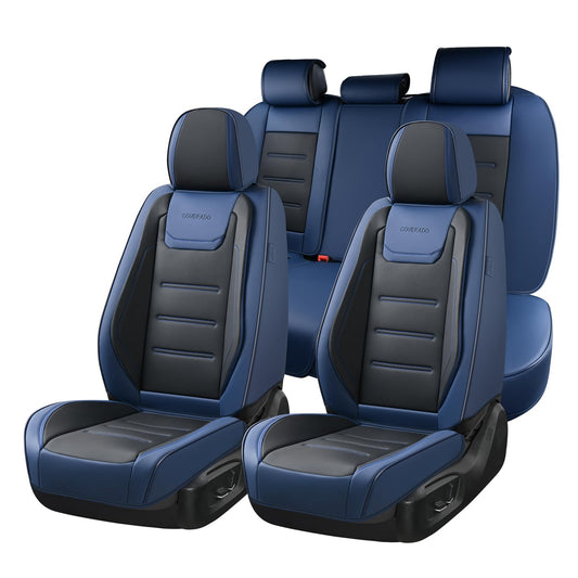 Coverado Car Seat Covers Full Set, Seat Covers for Cars, Waterproof, Leather Car Seat Cushion, Universal Car Interior Covers Seat Protectors for Most Cars Blue