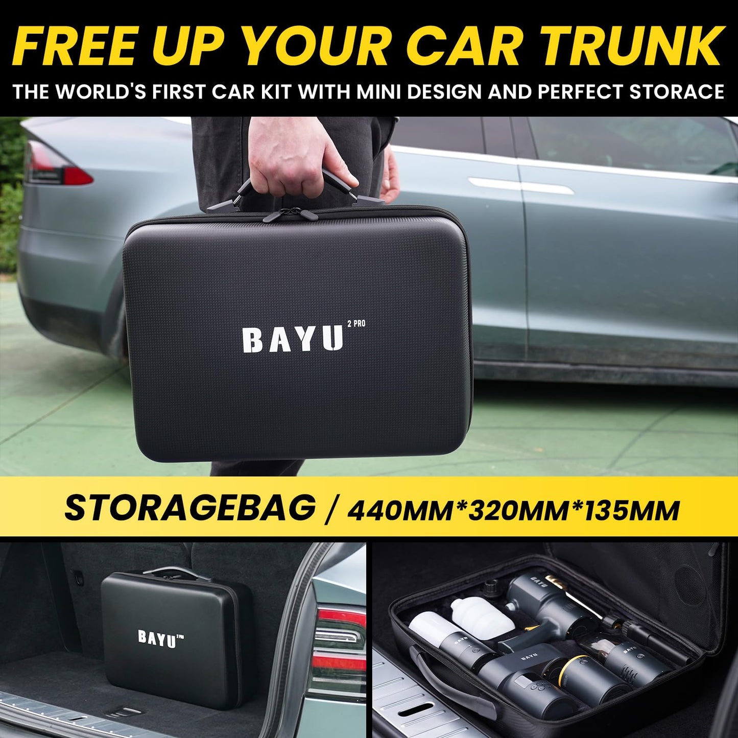 BAYU 6-in-1 Cordless Power Washer Gun Kit with Foam Bottle, Include Vacuum Cleaner 19000KPA, Car Tire Inflator, Power Bank 19200mAh, Flashlight with Lightshade, Cellphone stend (6Pcs)