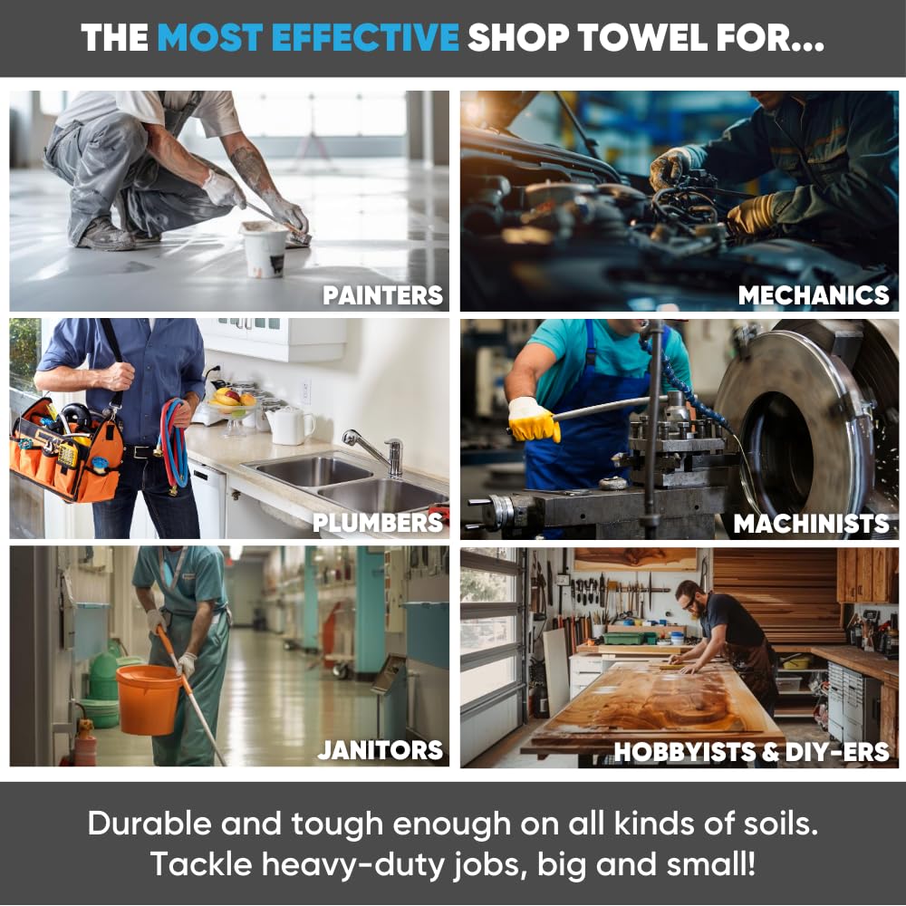 Microfiber Shop Towels | MWipes Reusable Red Shop Rags | 50 Rags in a Box (400 Count) | Super Absorbent, Machine Washable Hundreds of Times | Automotive, Paint, Industrial, Detailing