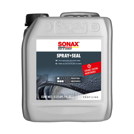 SONAX Profiline Spray + Seal | Quick Hydrophobic Sealant | Quick Spray & Rinse Protection for Paint, Plastic & Rubber | Enhances Water Beading, Prevents Water Spots & Contaminant Buildup | 243500 | 5L