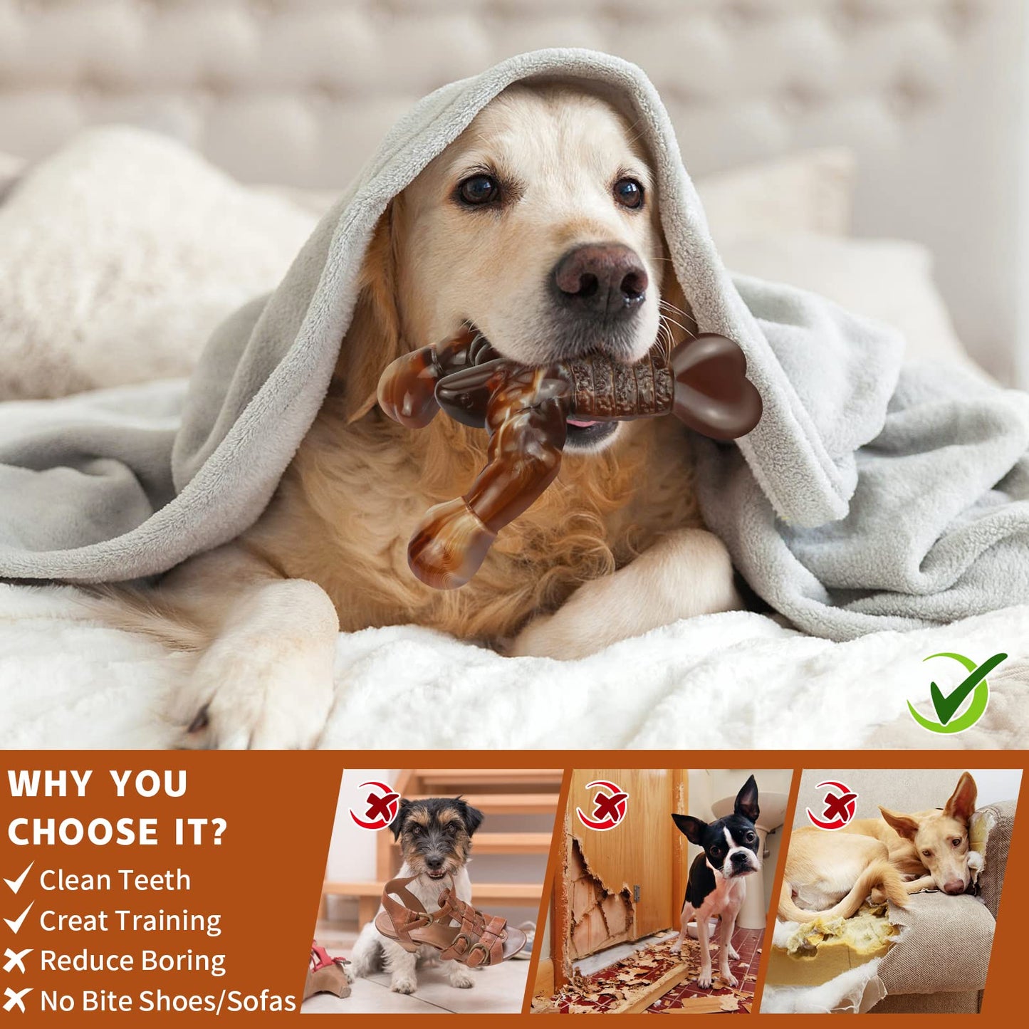 MOXIKIA Dog Chew Toys for Aggressive Chewers Almost Indestructible Dog Toys,Bacon Flavor,Tough Dog Bone Toys for Medium/Large Breed Dogs,Best Chew Toys to Keep Them Busy