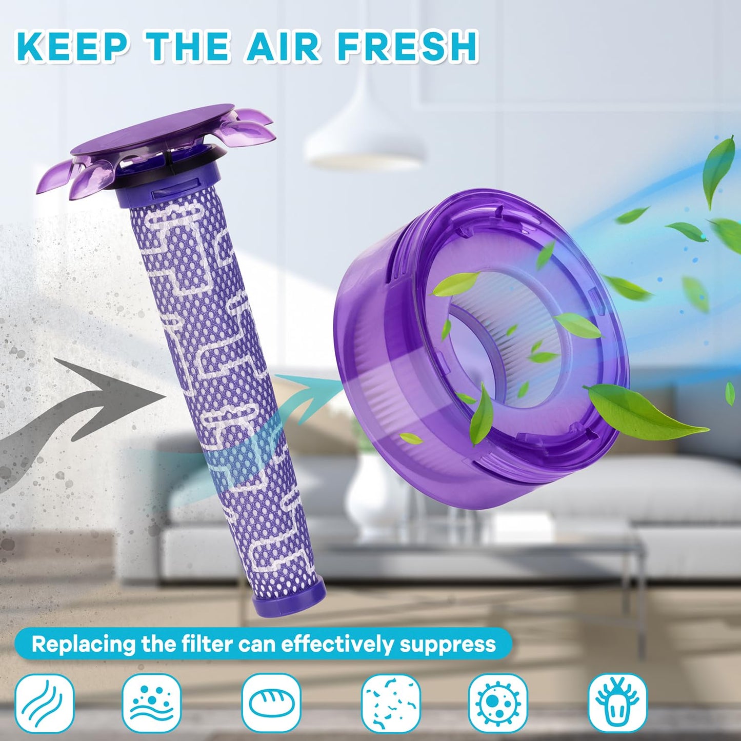 Upgraded V8 Vacuum Filter Replacement Kit for V7 V8 New Version Car+Boat handheld Vacuum Animal Extra SV25 SV10, 2 Star Pre-Filters and 2 HEPA Post-Filters Replace Part No. 965661-05 & 967478-05