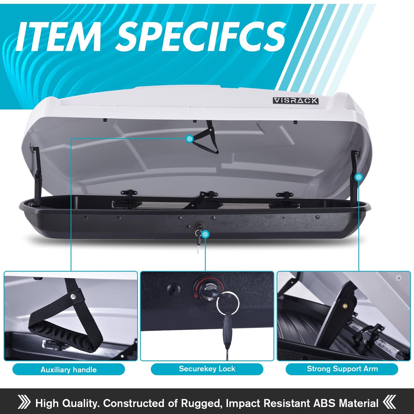 QUAWIP Rooftop Cargo Box,Rooftop Cargo Carrier Hard Shell with Security Keys, Waterproof Heavy Duty Roof Cargo Box, 58.3 (L) x 35.4 (W) x 13(H) Inches 15.5 Cubic Feet (Tool-Free Install) White