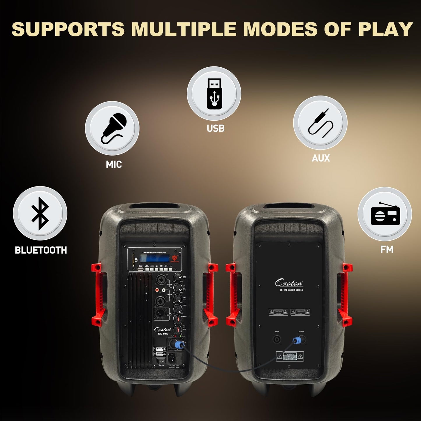 EXOTON EXOTON 10 inch Professional Dual Powered PA Speakers, 2-Way Active&Passive Loudspeakers, PA System Combo Set with Microphone/Tripods/Remote Control/Bluetooth/USB, Indoor&Outdoor