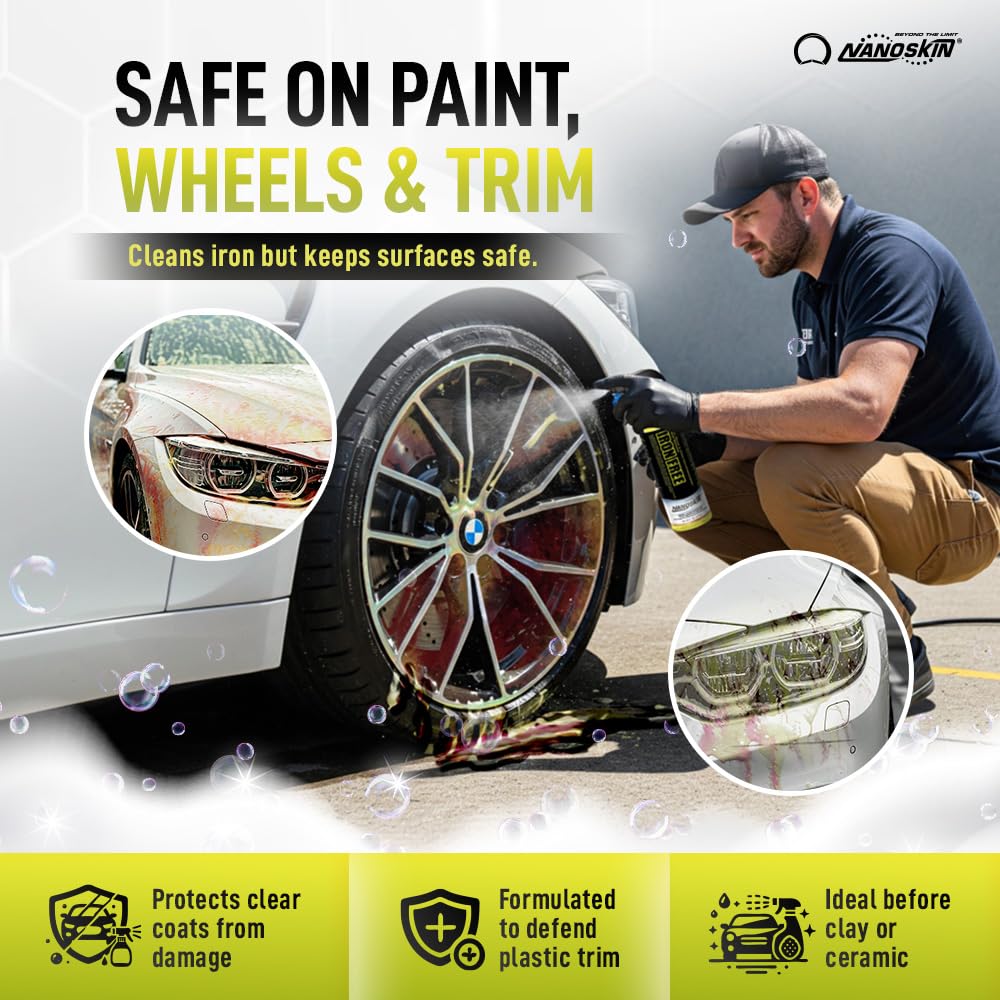 Nanoskin IRON FREE Paint, Wheel and Glass Decontamination Fall Out Remover 55 Gallons - Removes Iron Particles in Car Paint, Motorcycle, RV & Boat | Use before Clay, Wax or Car Wash for Car Detailing