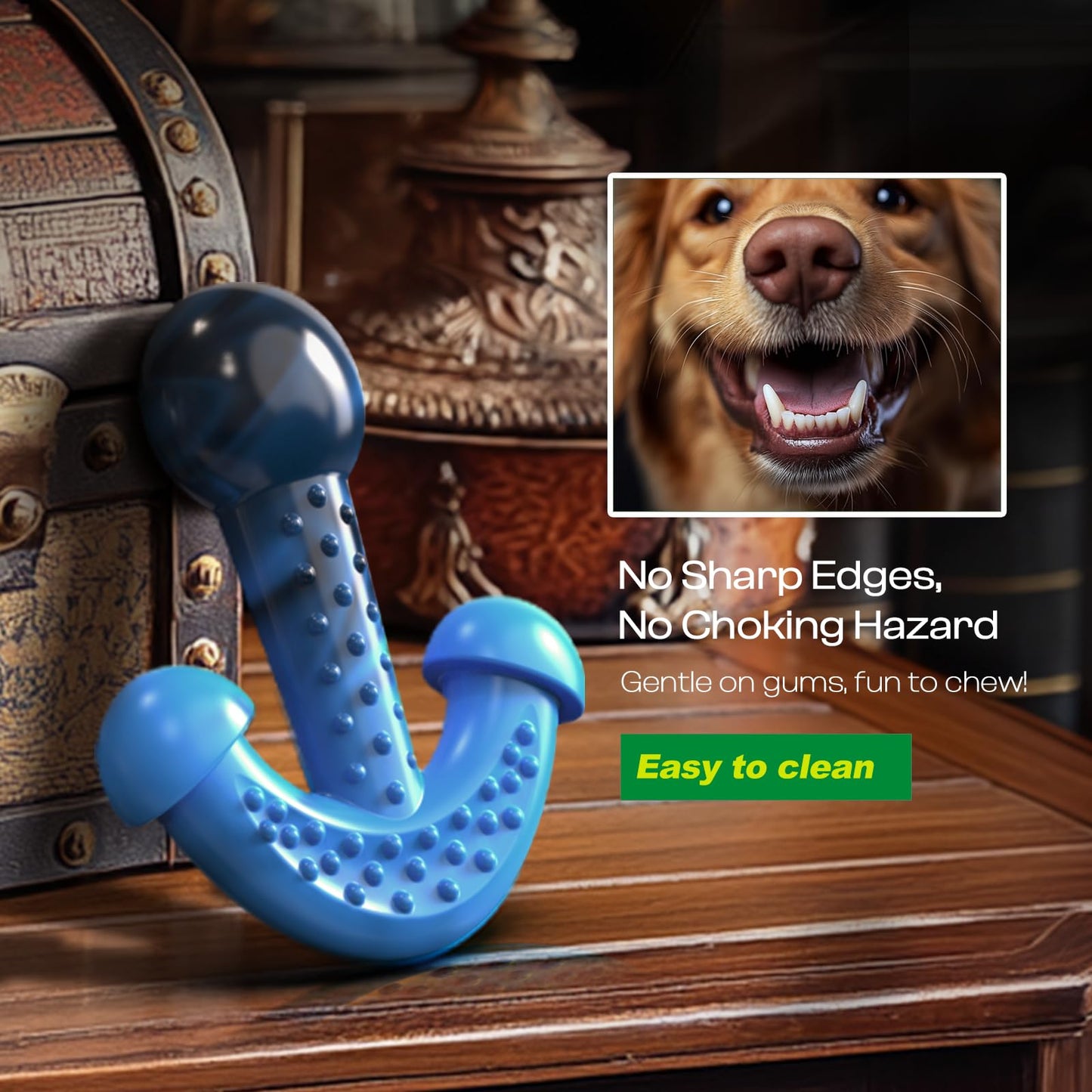 Indestructible Dog Chew Toy for Aggressive Chewers – Durable Nylon Dental Toy for Puppy Teething and Small Breeds, Anchor Shape Chew with Bacon Flavor