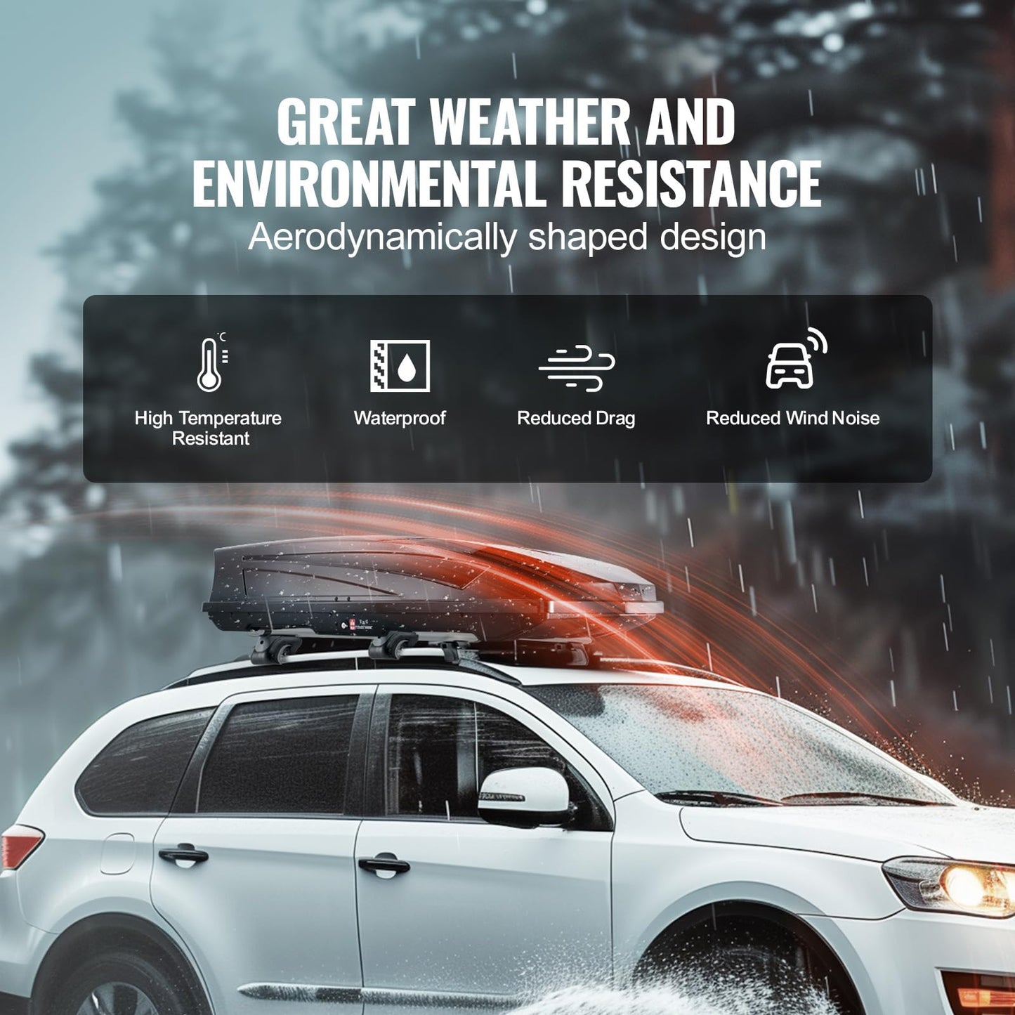 VEVOR Rooftop Cargo Carrier, 18 Cubic Feet Roof Cargo Box, ABS Hard Shell Roof Box, with Dual-Sided Opening and 2 Reinforced Straps, Aerodynamic, Suitable for most Crossbar, for Car, Wagon, SUV, Black