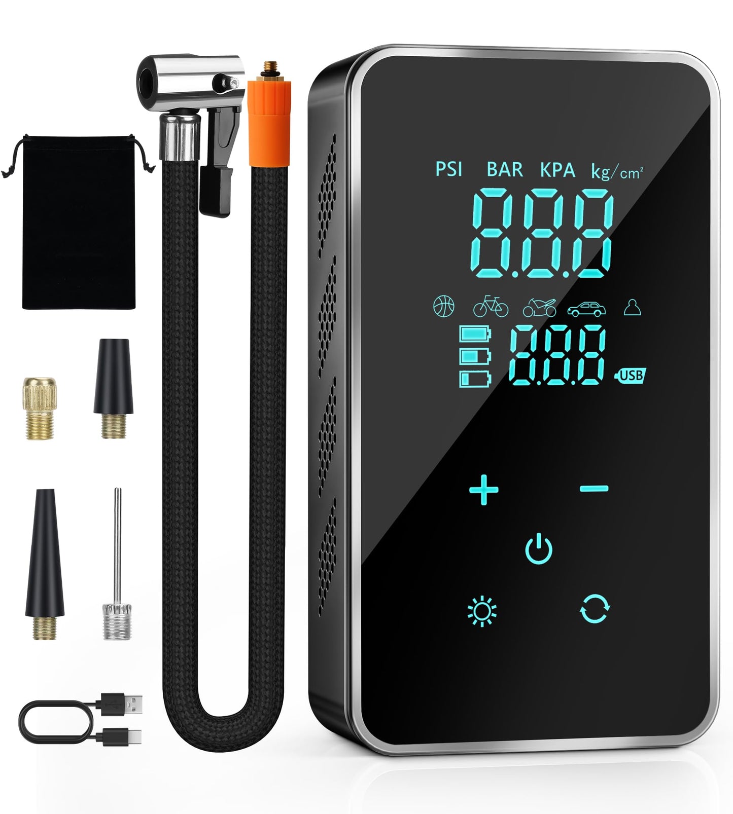 Tire Inflator Portable Air Compressor for Car Tires-Super Battery Air Pump 150 PSI- Tire Pump Electric with Touch Screen-Portable Tire inflator with Gauge for Bike, Motocycle, Ball-Black Green