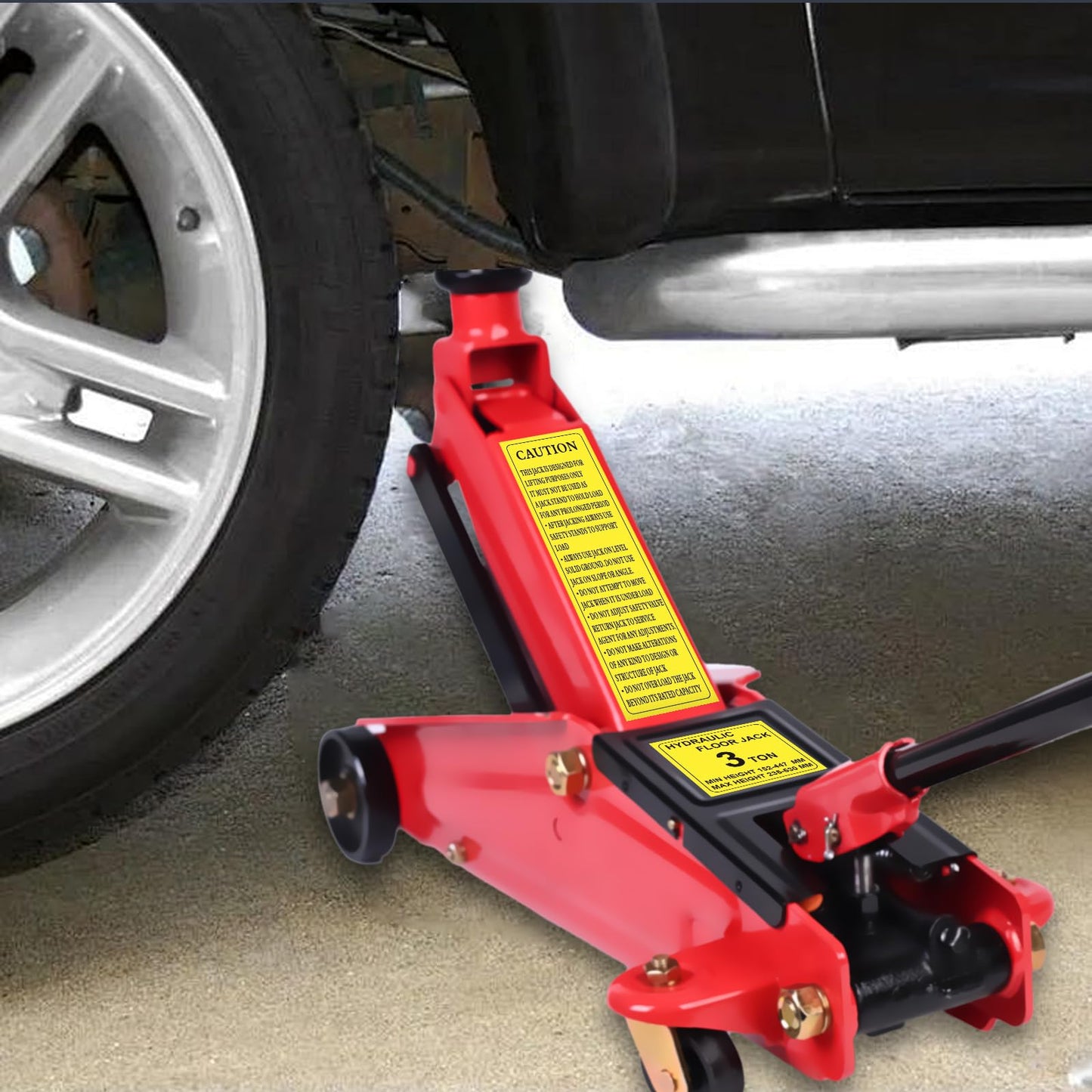 Low Profile Floor Jack 3 Ton (6,600 lbs), Heavy Duty Steel Hydraulic Racing Car Jack, Single Piston Quick Lift Pump with 10"-21.6" Lifting Range, Portable Hydraulic Floor Jack (Red)