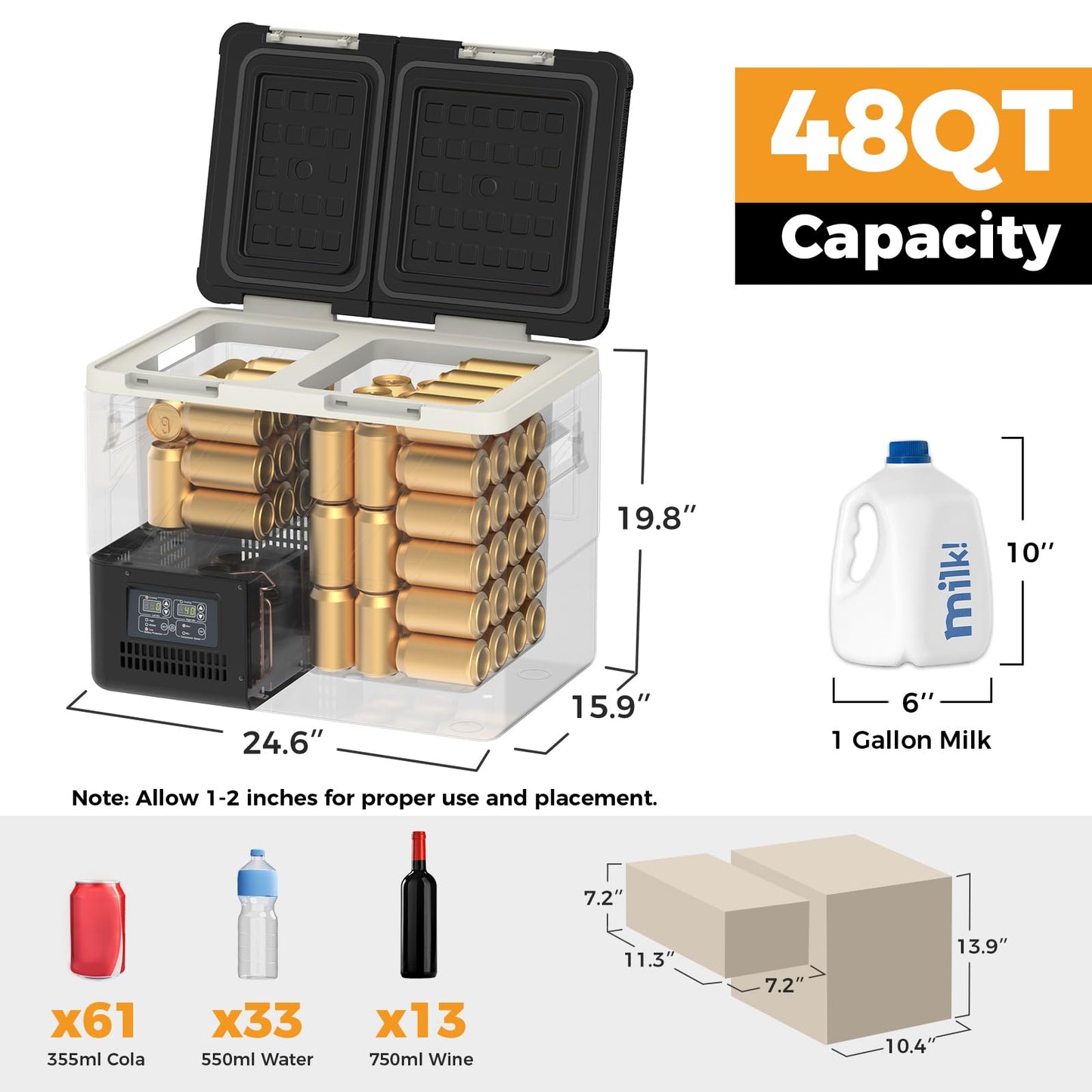 Setpower DT45 Car Refrigerator with APP Control, 48QT(45L) Electric Cooler Dual Zone Fridge Freezer, 12V Refrigerator Portable Freezer for Camping, Travel, Road Trip