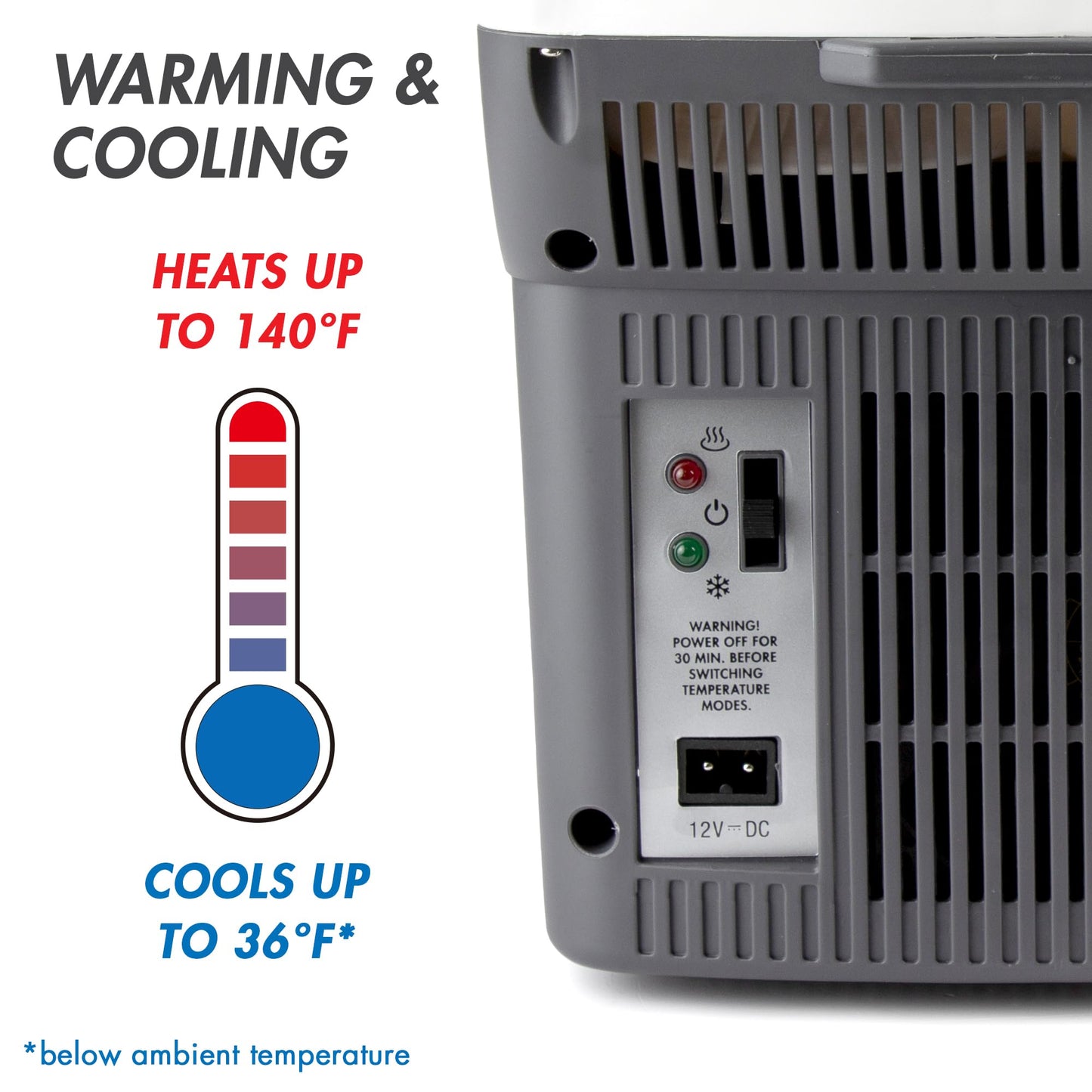 Wagan EL6206 12V 6 Quart Personal Thermoelectric, 6 Liter Capacity, Portable Electric Cooler Warmer with 12/24V DC, Small Fridge for Car, RV, and Camping Use, UL Listed