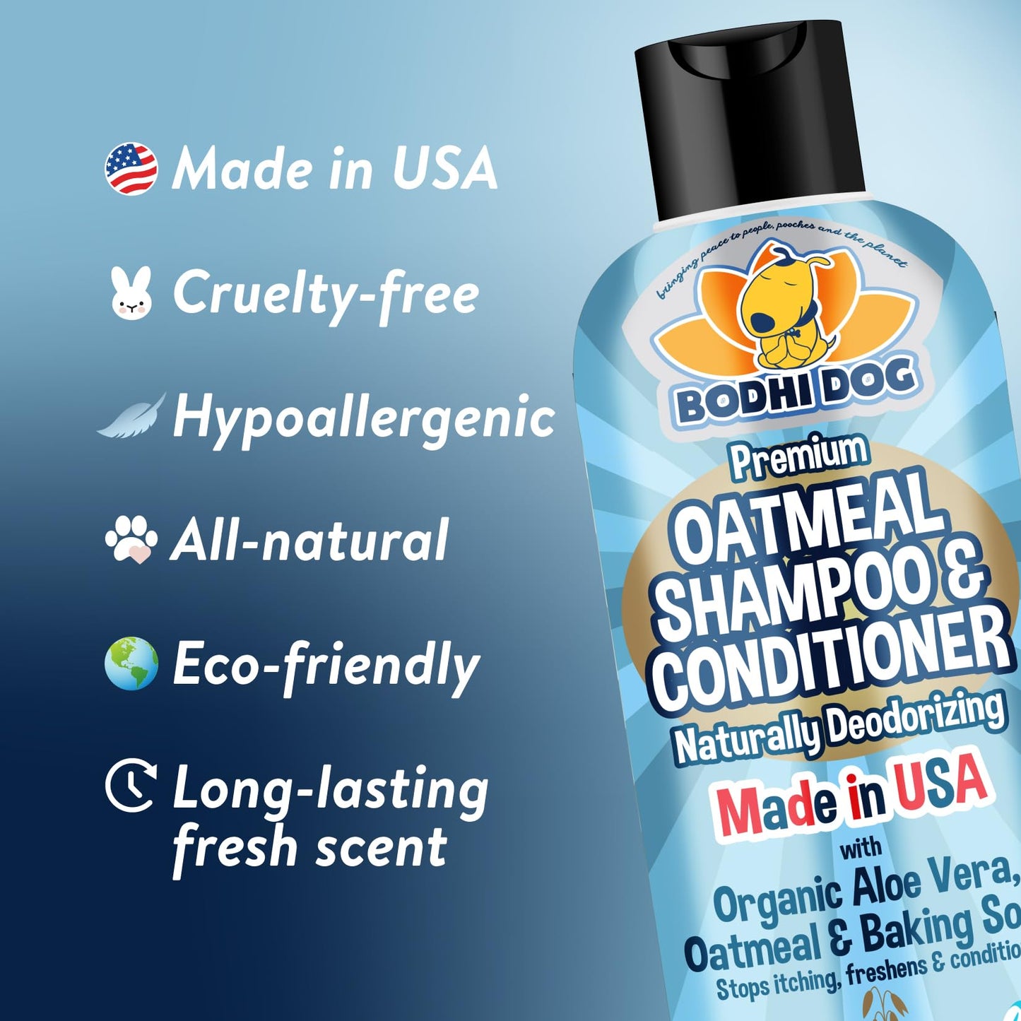 Bodhi Dog Oatmeal Shampoo & Conditioner - Hypoallergenic Formula - Naturally Deodorize Dogs, Cats & Pets - Made w/Organic Ingredients - Moisturizes Dry & Itchy Skin - Made in USA (Oatmeal, 17 Fl Oz)