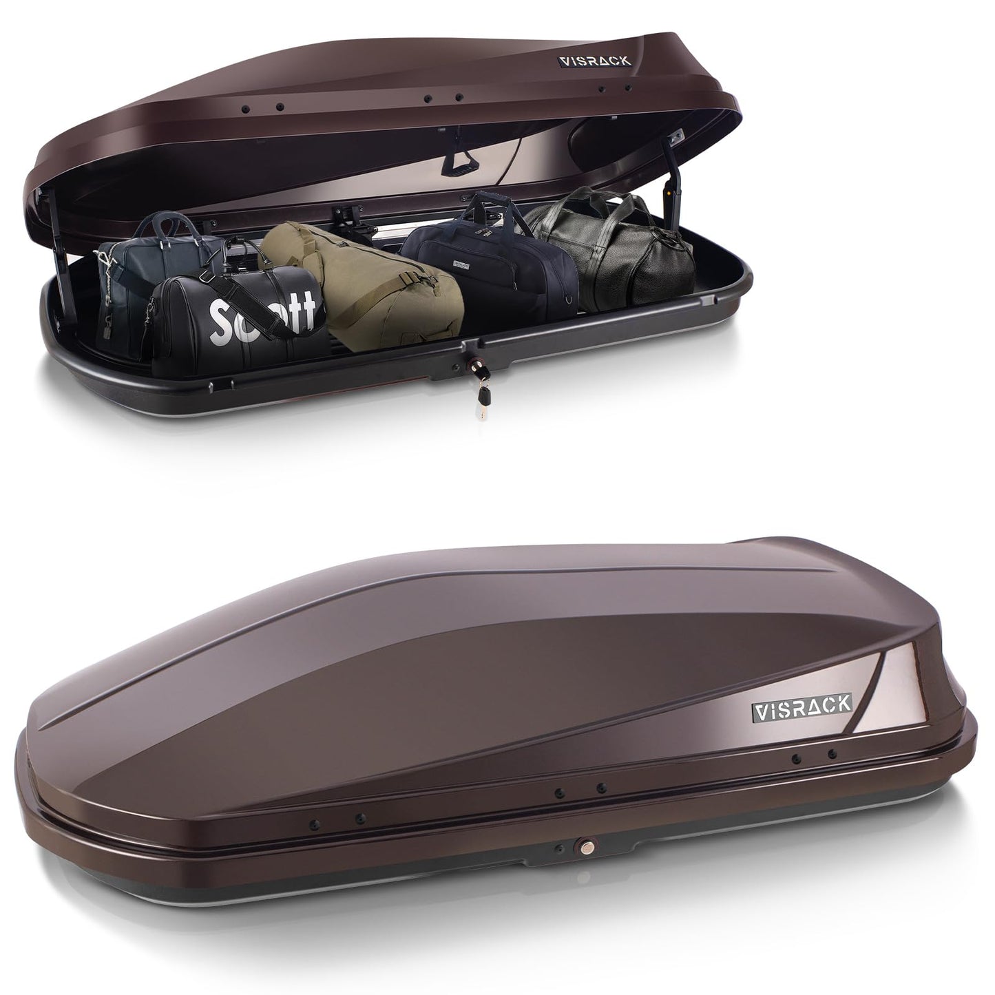 Hard Shell Rooftop Cargo Carrier with Roof Box, Heavy Duty Weatherproof 14 Cubic Feet Rooftop Cargo Carrier for Car Storage, Brown