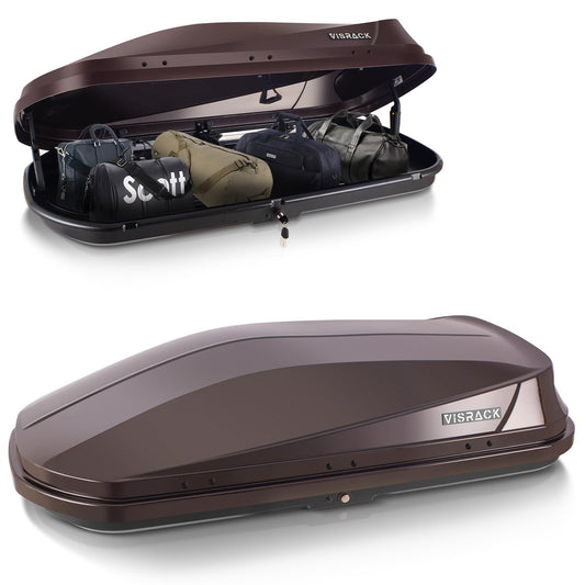 Hard Shell Rooftop Cargo Carrier with Roof Box, Heavy Duty Weatherproof 14 Cubic Feet Rooftop Cargo Carrier for Car Storage, Brown