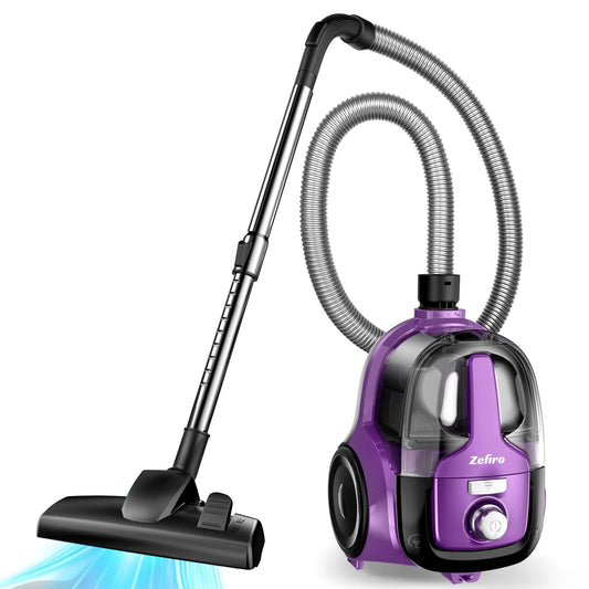 Zefiro Canister Vacuum, Upgraded 1600W Bagless Canister Vacuum Cleaner, Auto Cord Rewind, Washable HEPA Filter, XL Dust Cup, Tools for Hard Floors, Carpet, Pet, Upholstery, Tiles, Car, Purple C3