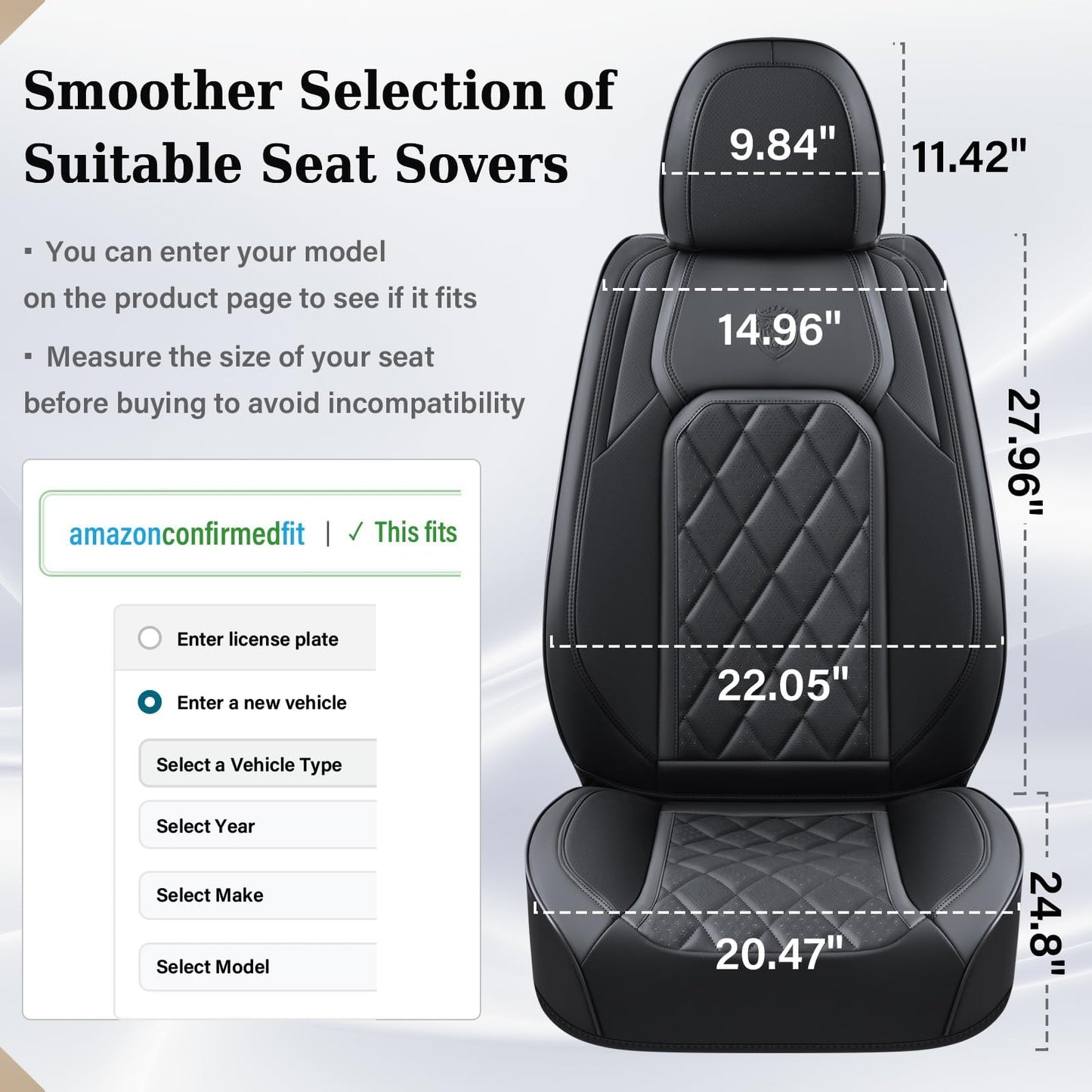 Coverado Car Seat Covers Full Set, Front and Back Seat Covers for Cars, Luxury Faux Leather Waterproof Seat Covers, Black Car Seat Covers, Car Seat Protector Accessories Universal Fit Most Vehicles