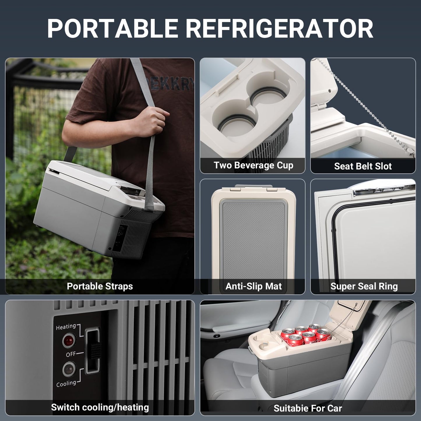 ICEROVER 12V Car Refrigerator Cooler/Warmer 6 Quart (6L), 12 Volt DC &110V AC, Electric Car Fridge Portable Compact Camping Cooler Thermoelectric 12V Small Fridge for Car,RV,Camping (Grey)