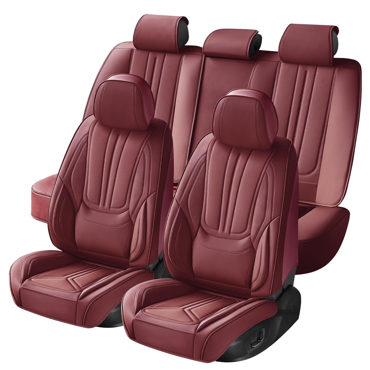 SCDOOCA Car Seat Covers Full Set Burgundy, Luxury Leather Car Seat Covers, Waterproof and Breathable Seat Covers, Universal Car Seat Protector Fit for Cars, Trucks, SUVs, Pick-ups (Wine Red, FullSet)
