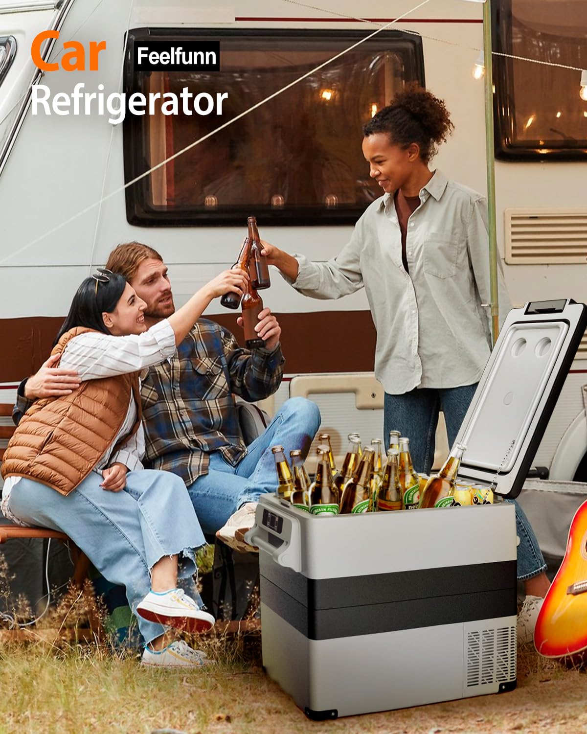 Feelfunn Car Fridge Portable 12 Volt Refrigerator - 58 Quart(55L) Electric Cooler with AC/DC for Truck RV Van Camper, Car Refrigerator Freezer for Camping Boat Travel, APP Control, -4~68°F