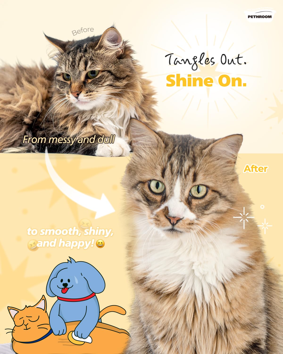 [PETHROOM] Cat Brush for Shedding Cats,Dogs, Kitten | Gentle Deshedding & Grooming Tool for Short or Long Hair | Safe Massage Brush for Sensitive Skin | Sturdy, Durable, and Portable